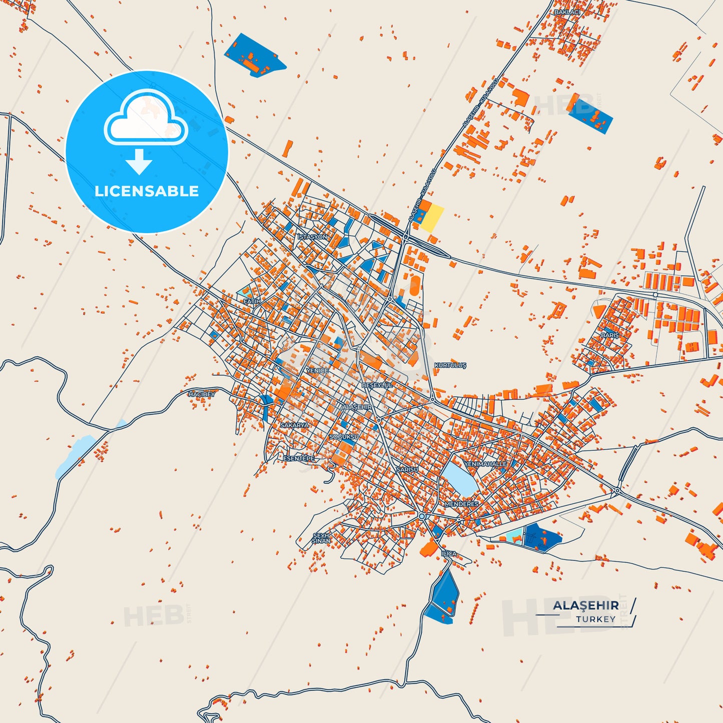 Canvas Print Template of Alaşehir Street Map