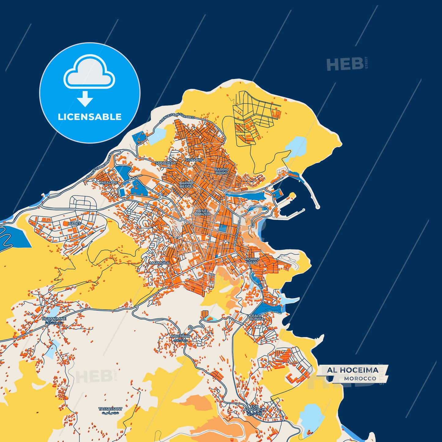Canvas Print Template of Al Hoceima Street Map