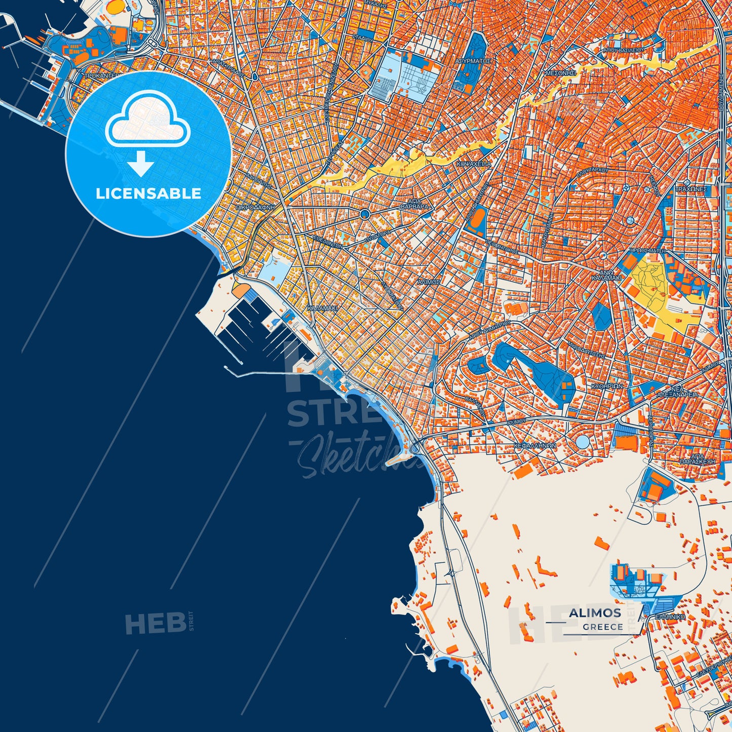 Canvas Print Template of Alimos Street Map