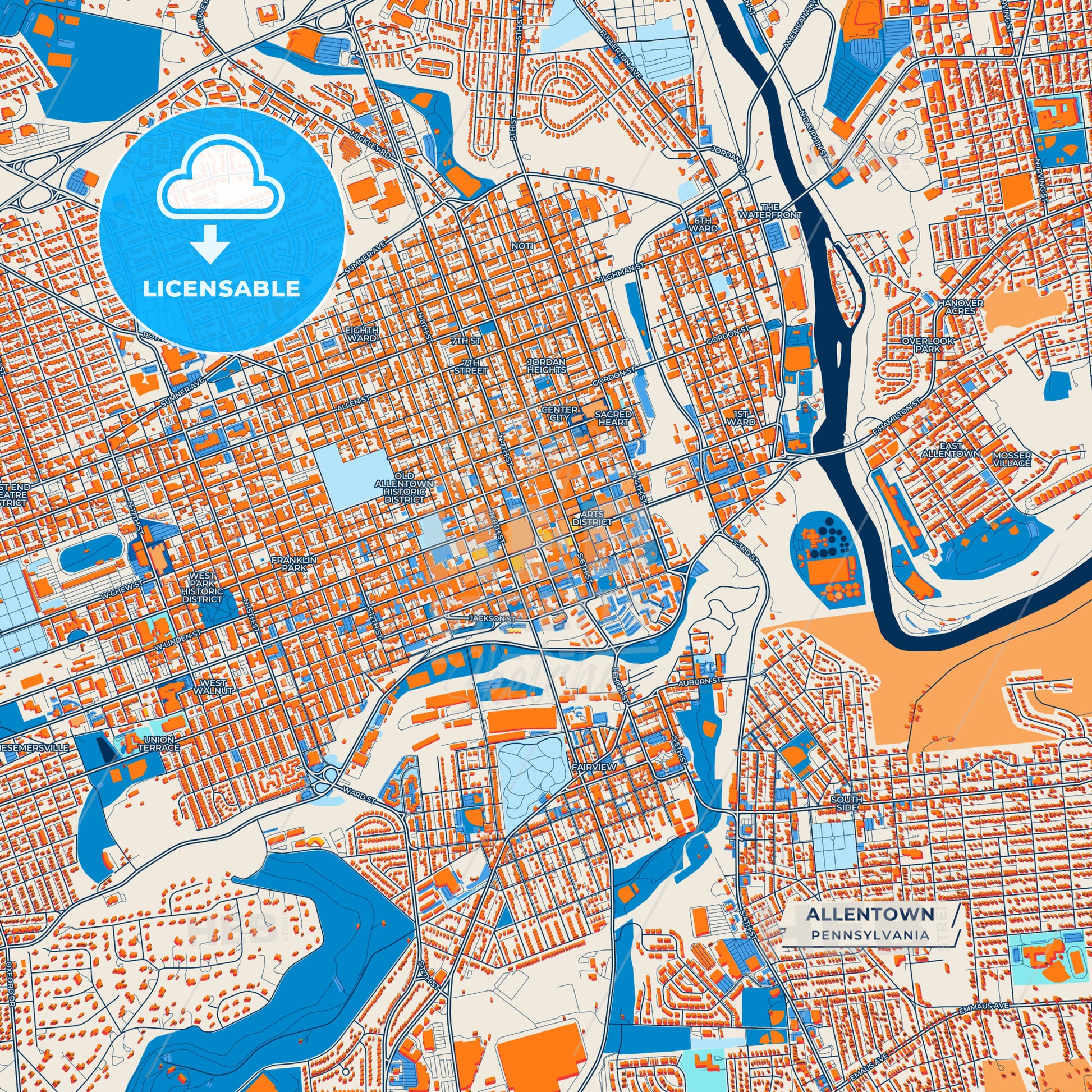 Canvas Print Template of Allentown Street Map