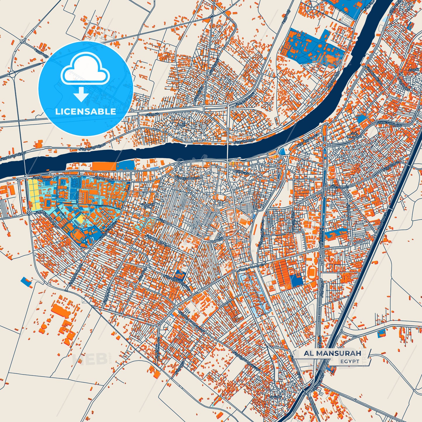 Canvas Print Template of Al Mansurah Street Map