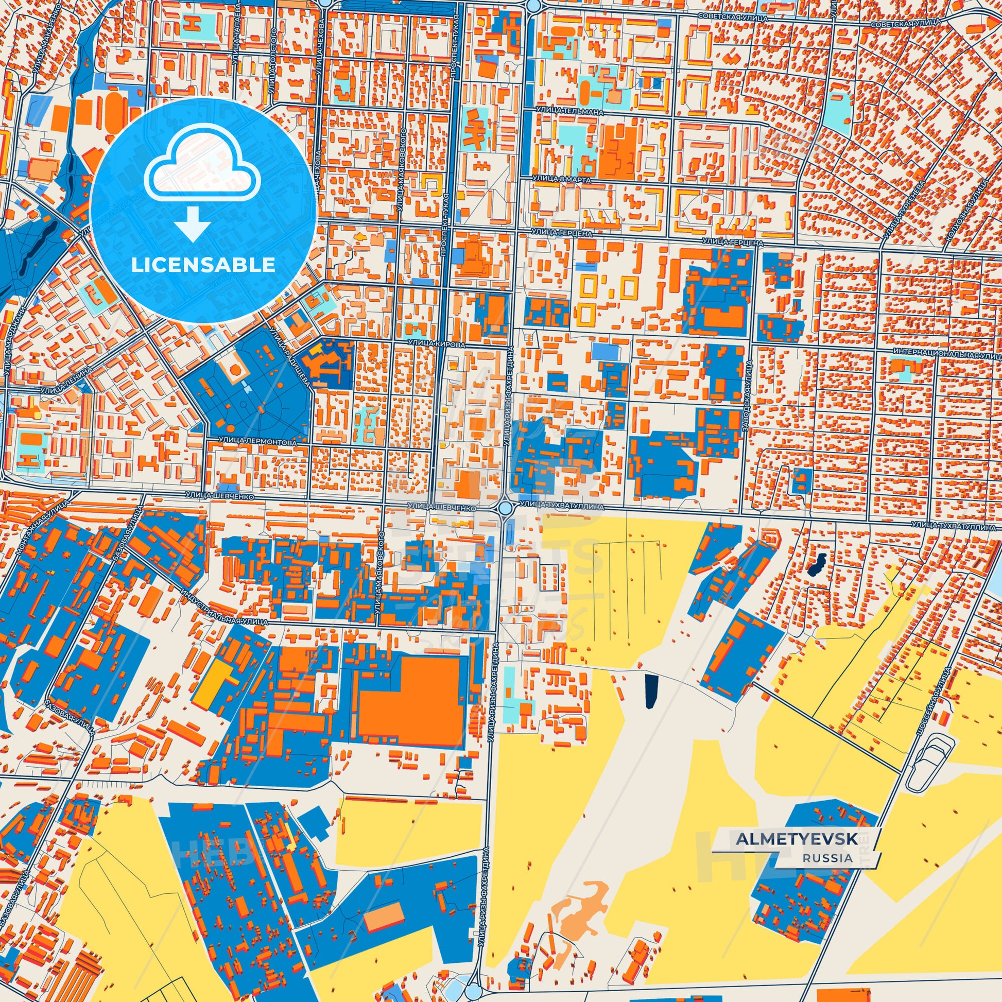 Canvas Print Template of Almetyevsk Street Map