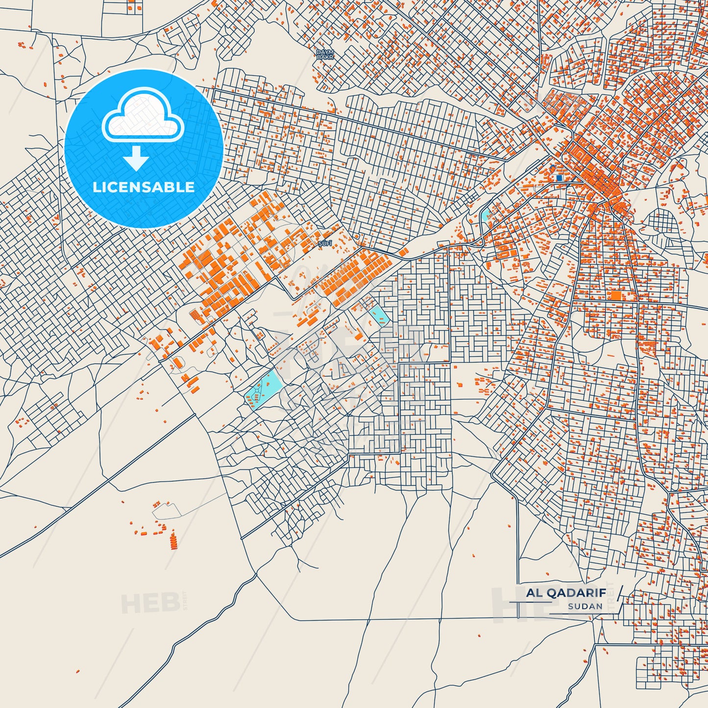Canvas Print Template of Al Qadarif Street Map