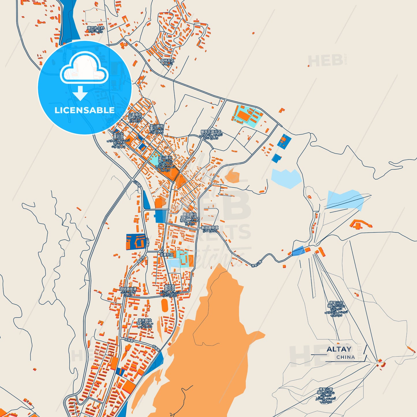 Canvas Print Template of Altay Street Map