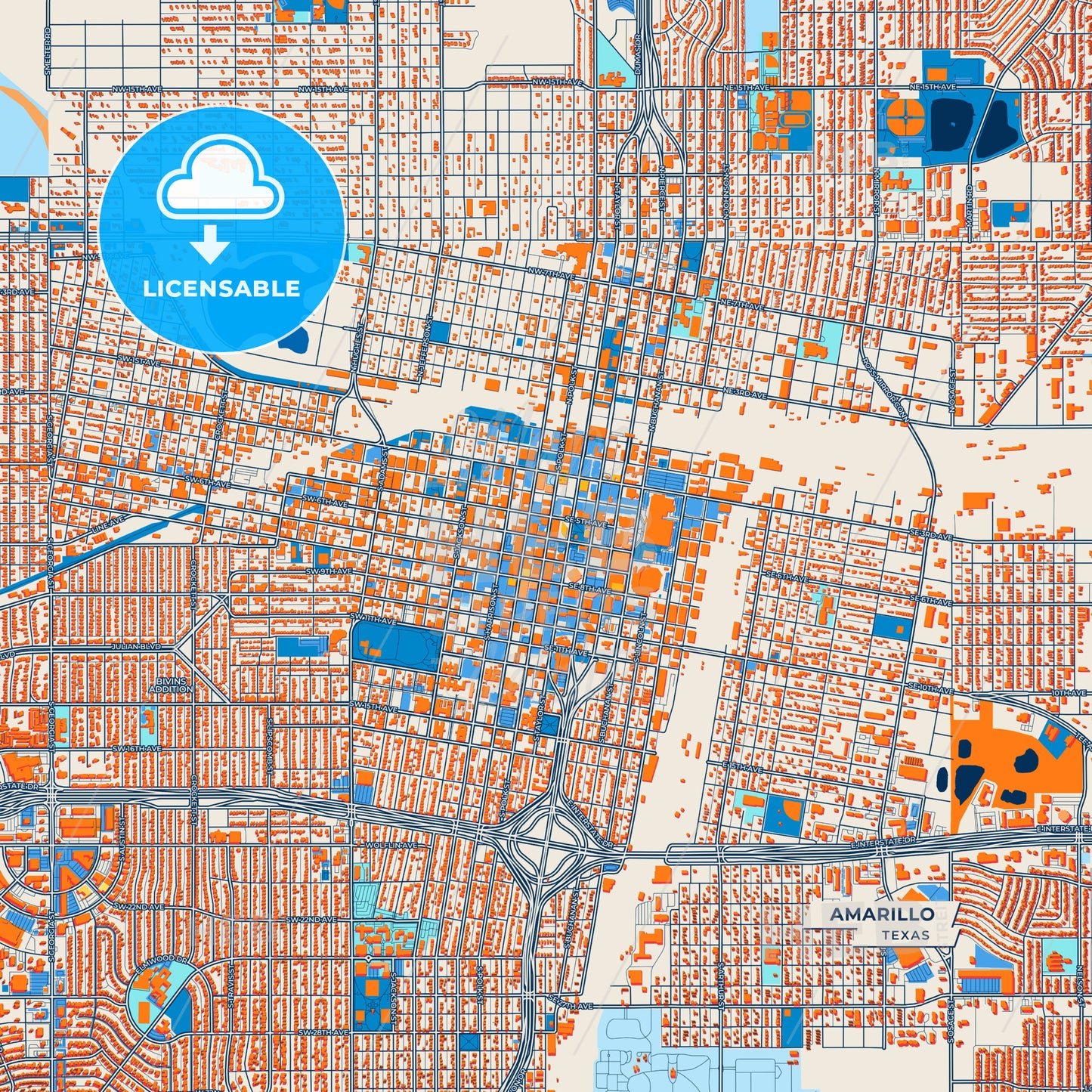 Canvas Print Template of Amarillo Street Map
