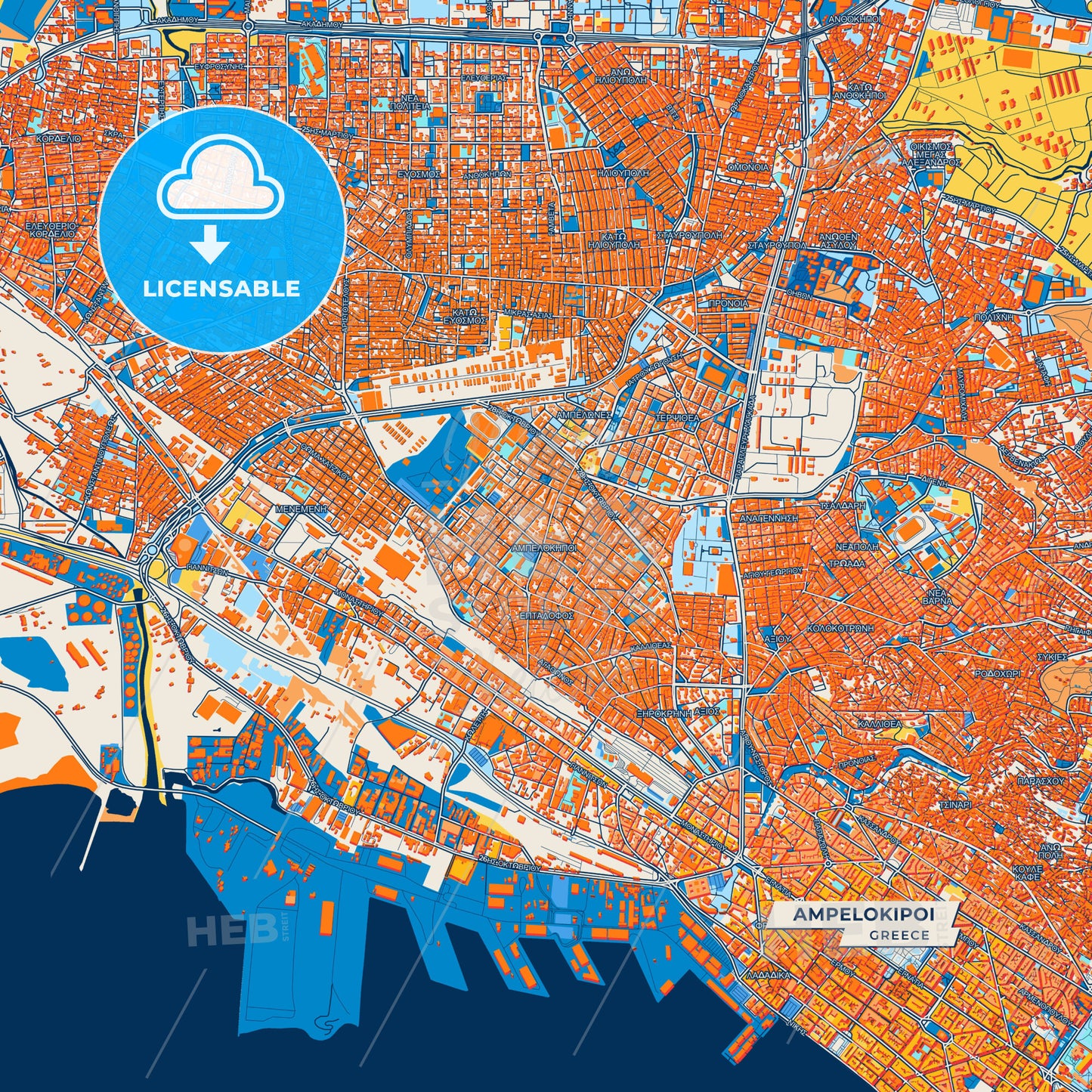 Canvas Print Template of Ampelokipoi Street Map