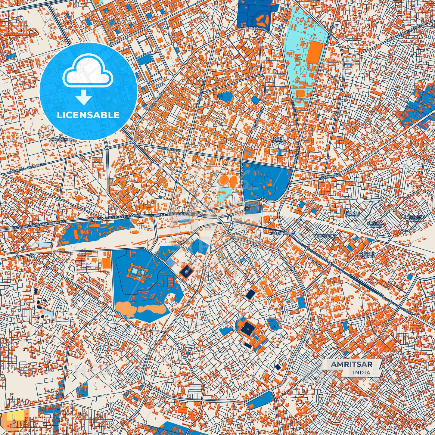 Canvas Print Template of Amritsar Street Map