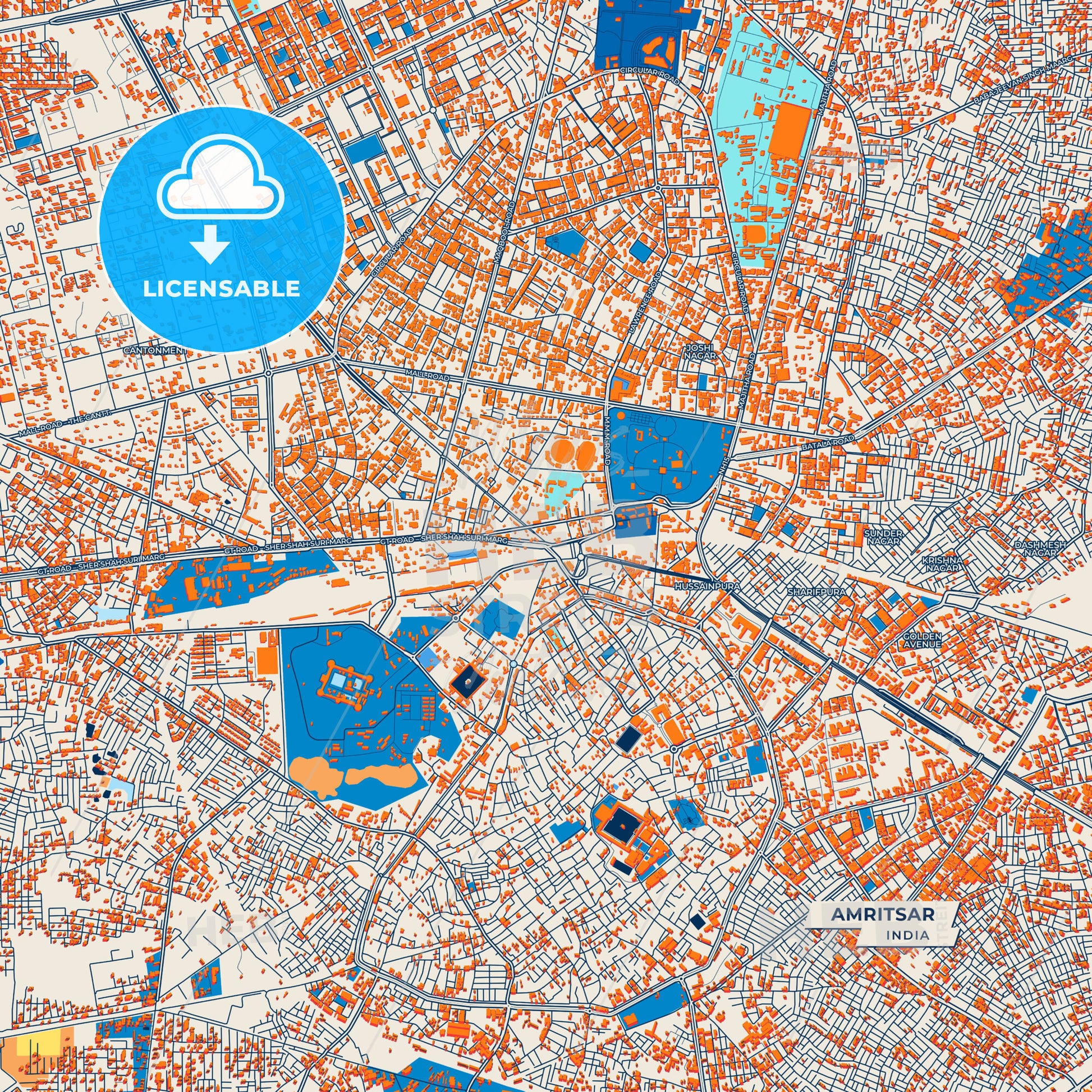 Canvas Print Template of Amritsar Street Map