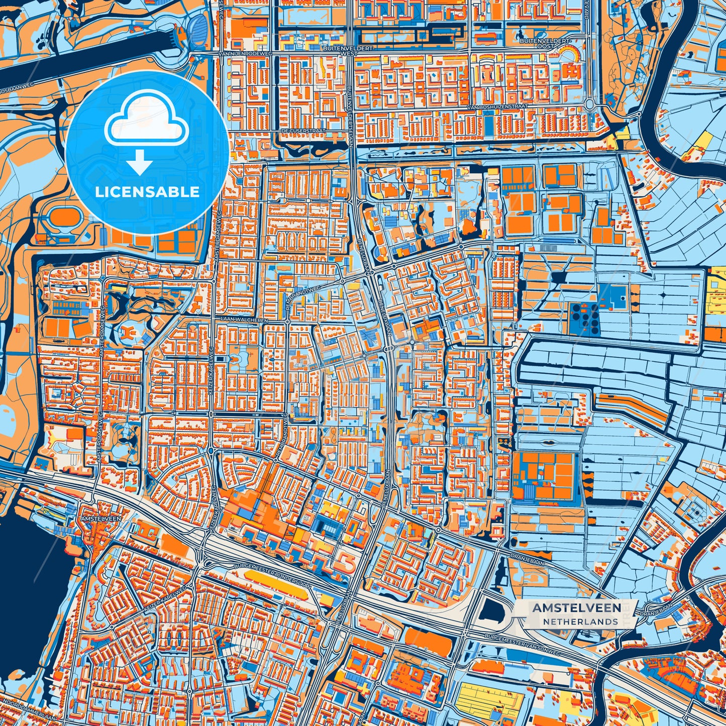 Canvas Print Template of Amstelveen Street Map