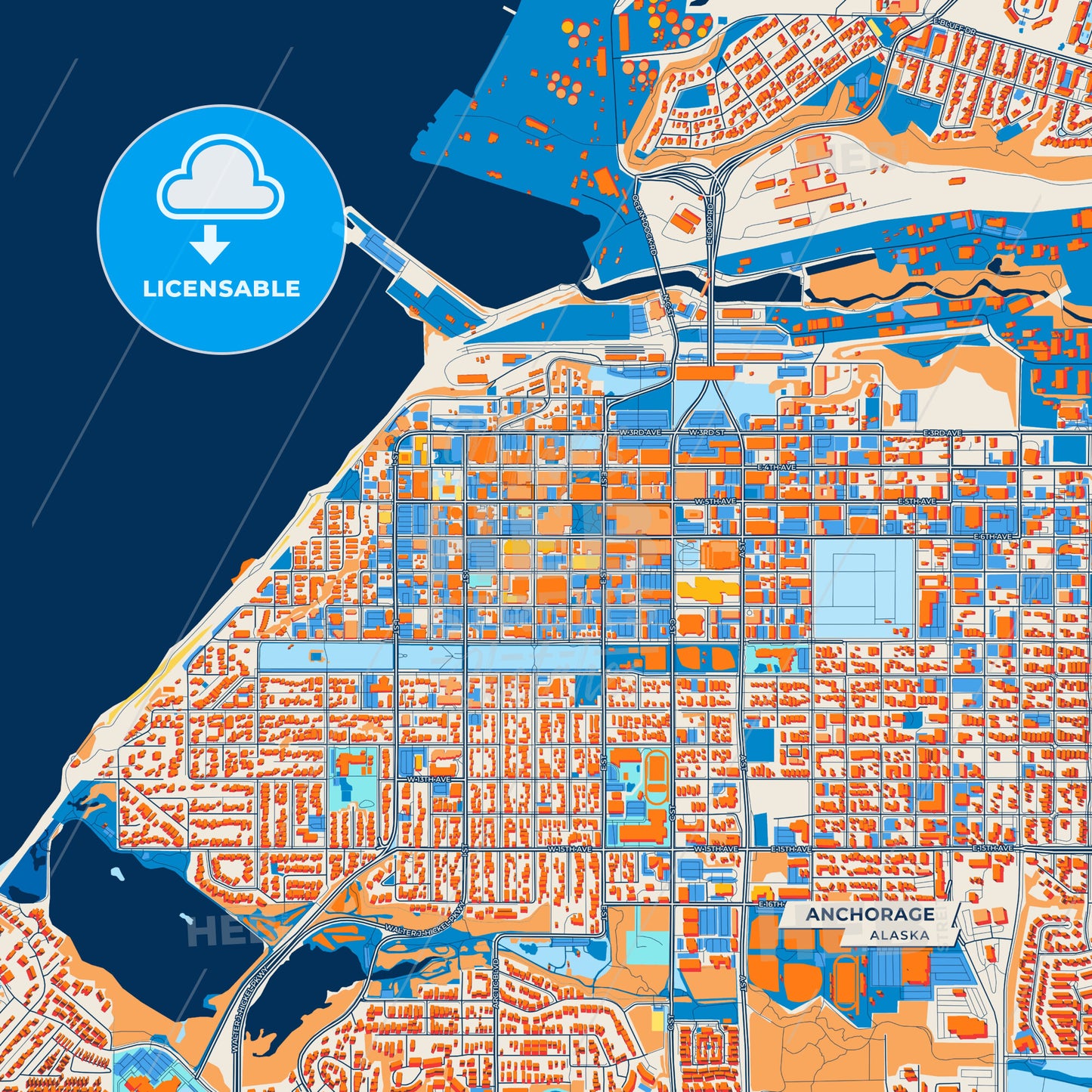 Canvas Print Template of Anchorage Street Map
