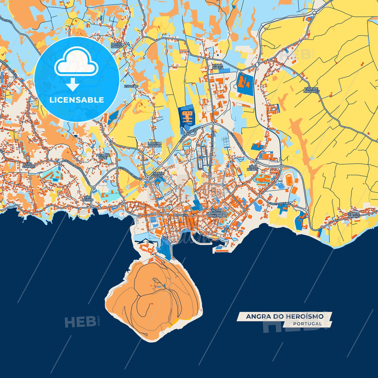 Canvas Print Template of Angra do Heroísmo Street Map