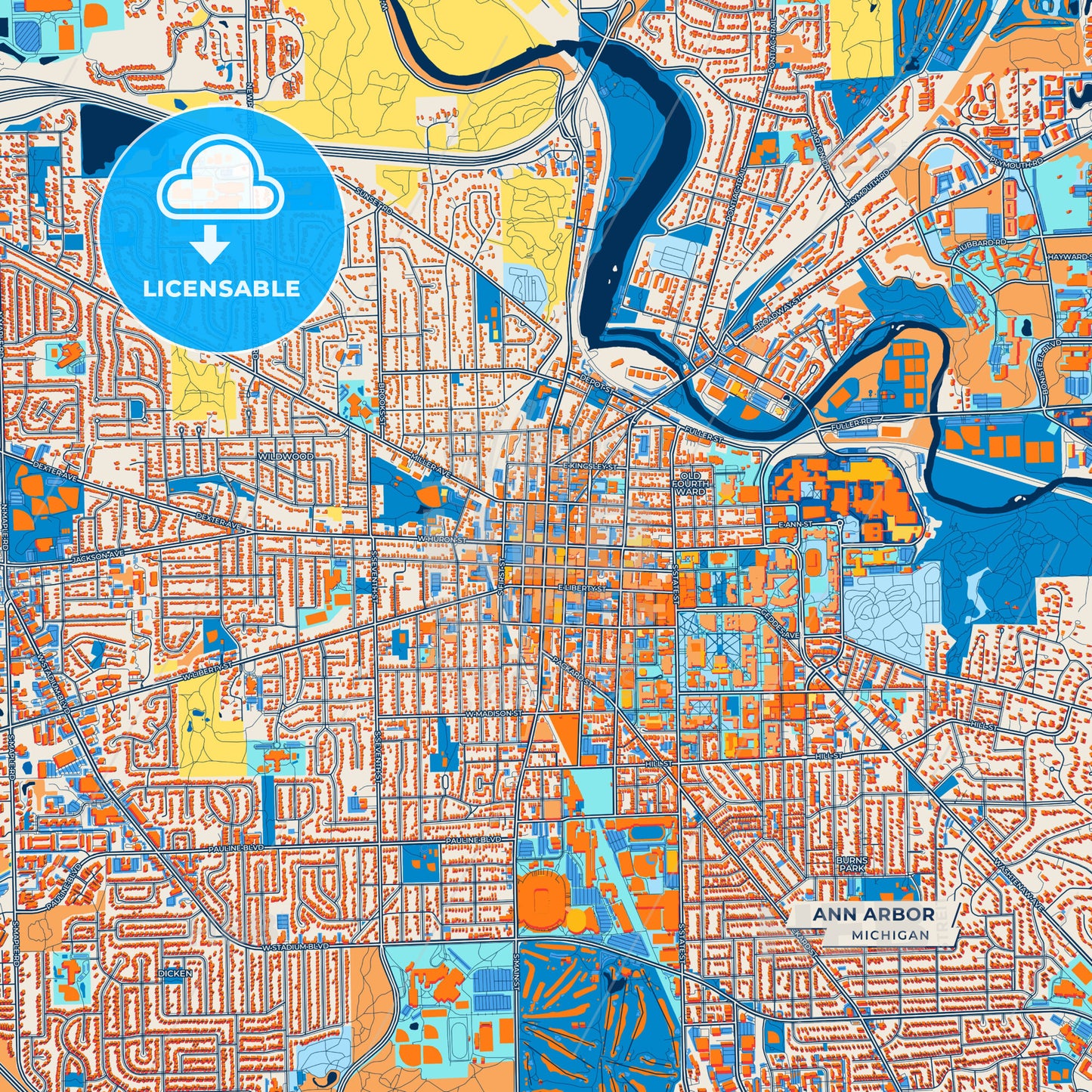 Canvas Print Template of Ann Arbor Street Map