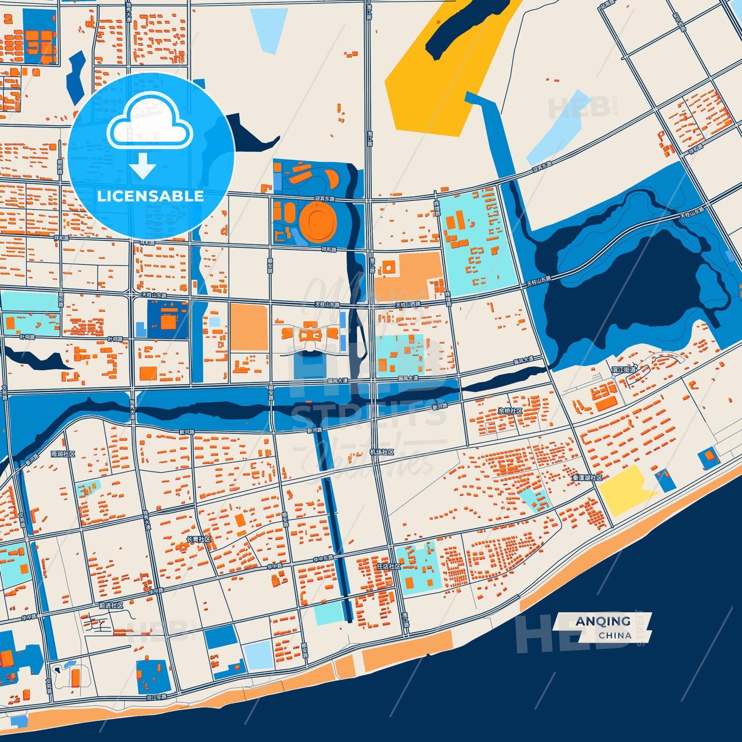 Canvas Print Template of Anqing Street Map