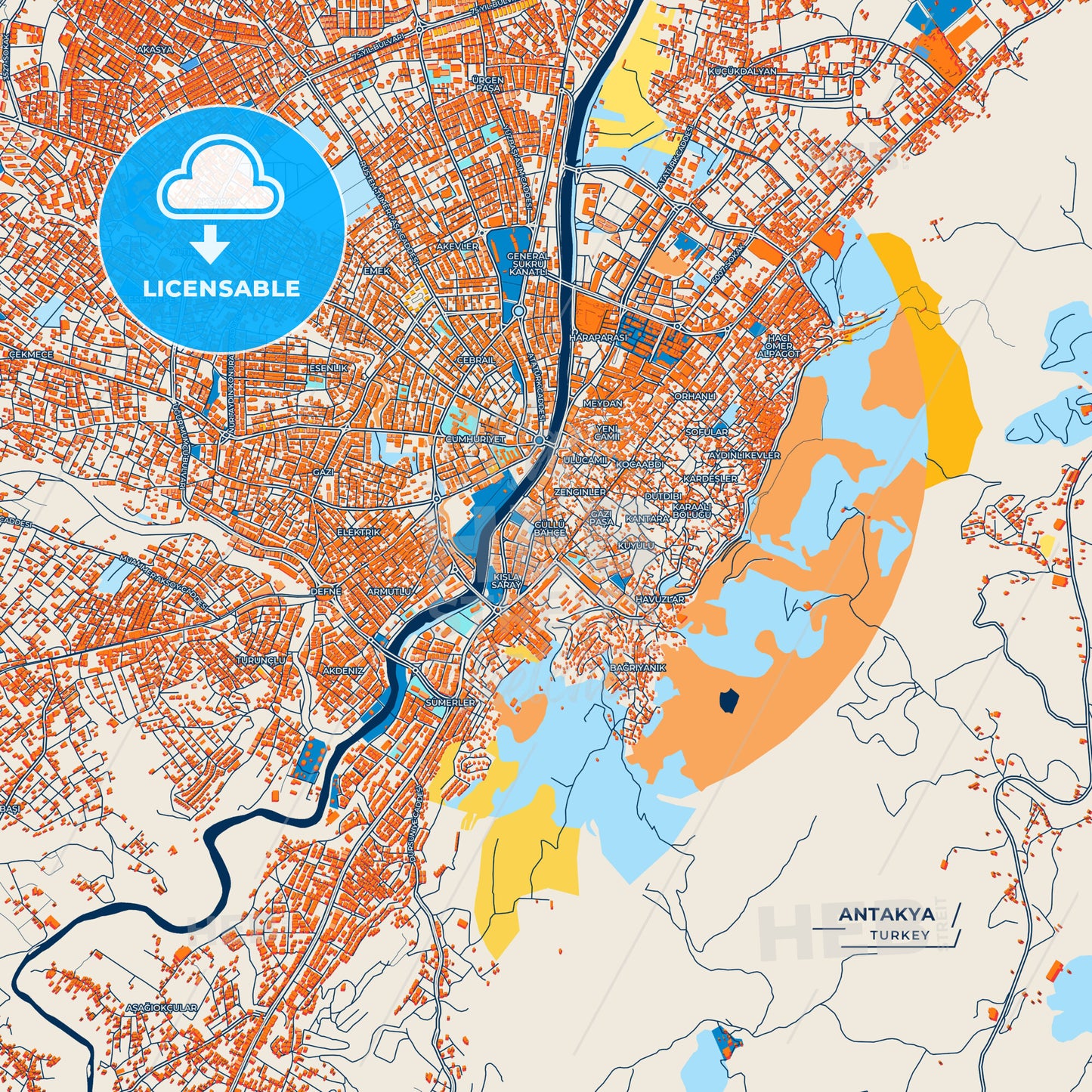Canvas Print Template of Antakya Street Map