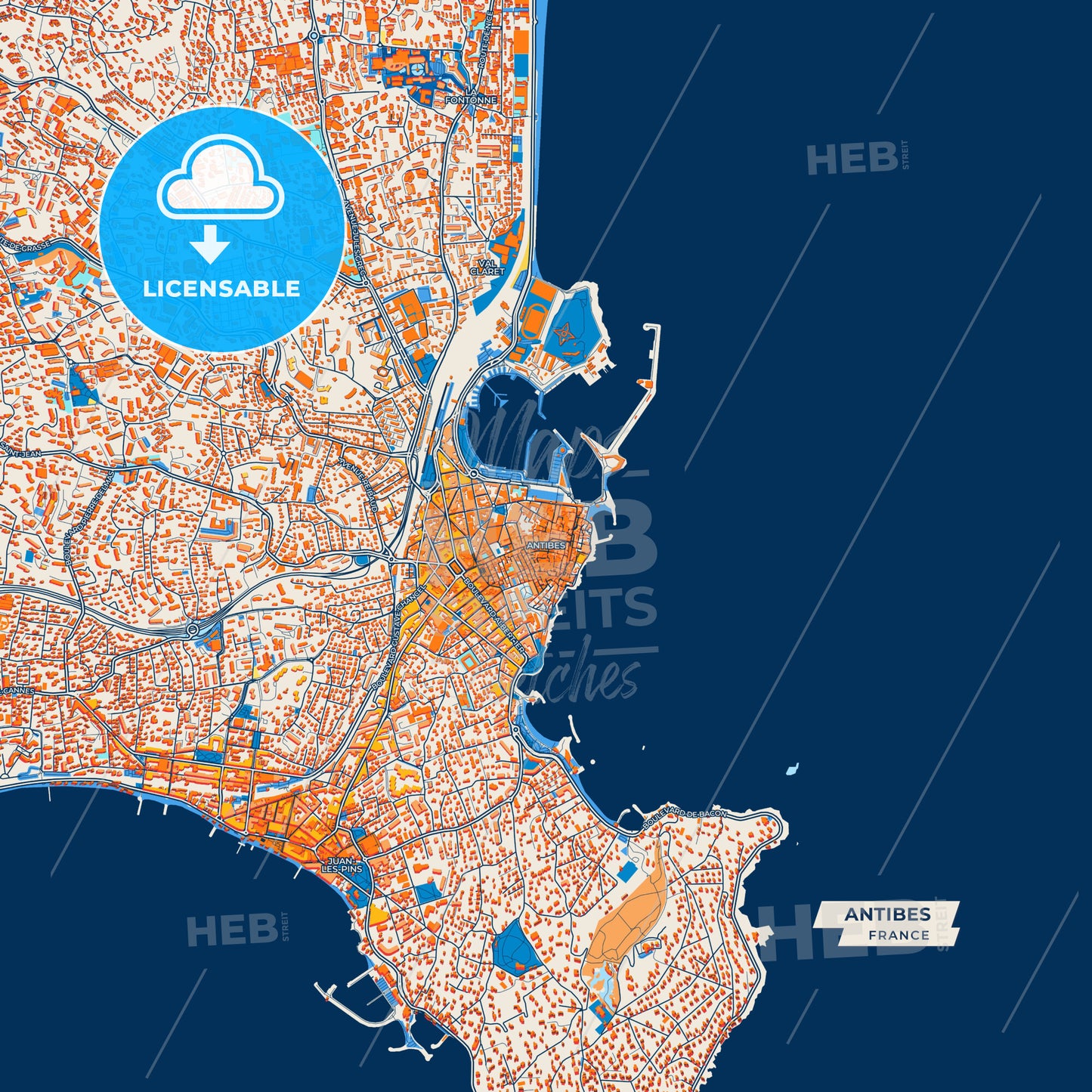 Canvas Print Template of Antibes Street Map