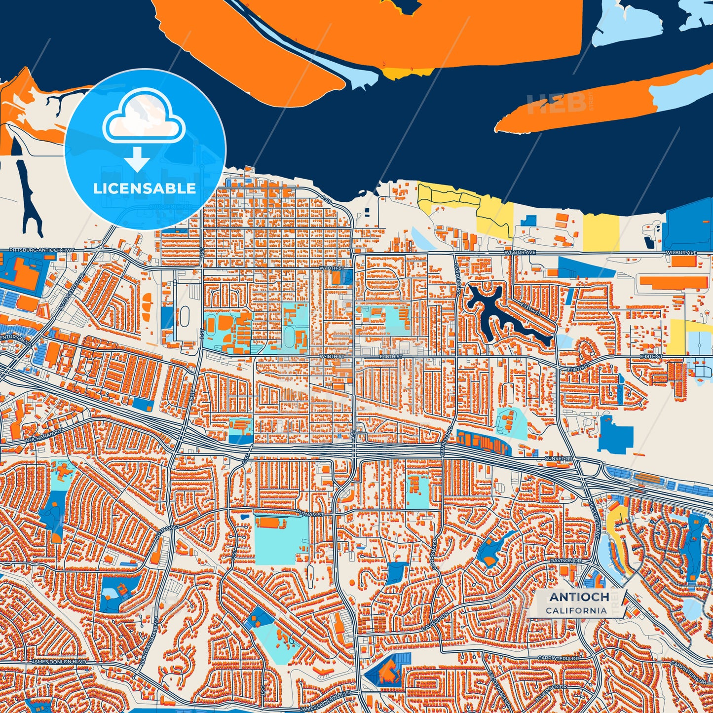 Canvas Print Template of Antioch Street Map