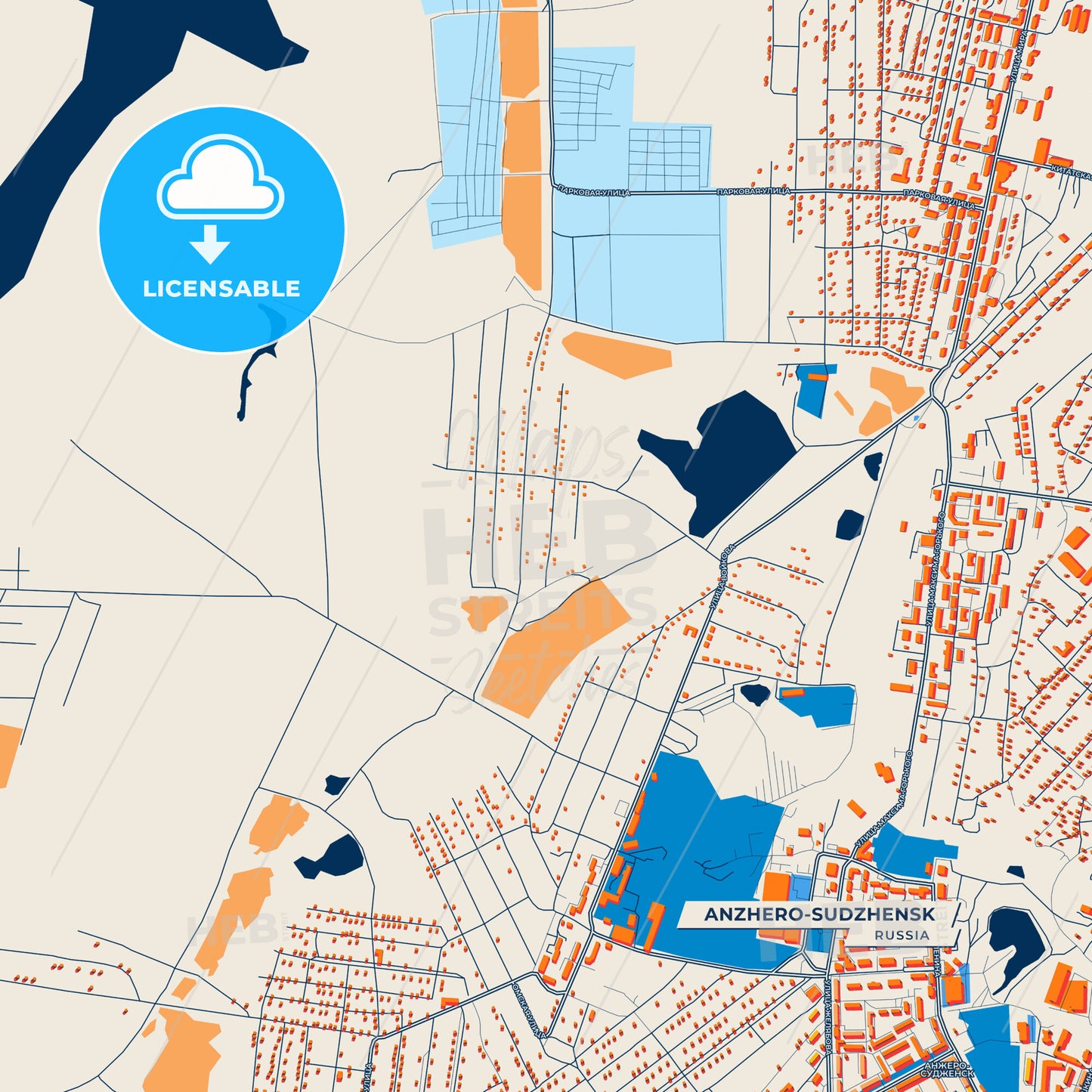 Canvas Print Template of Anzhero-Sudzhensk Street Map