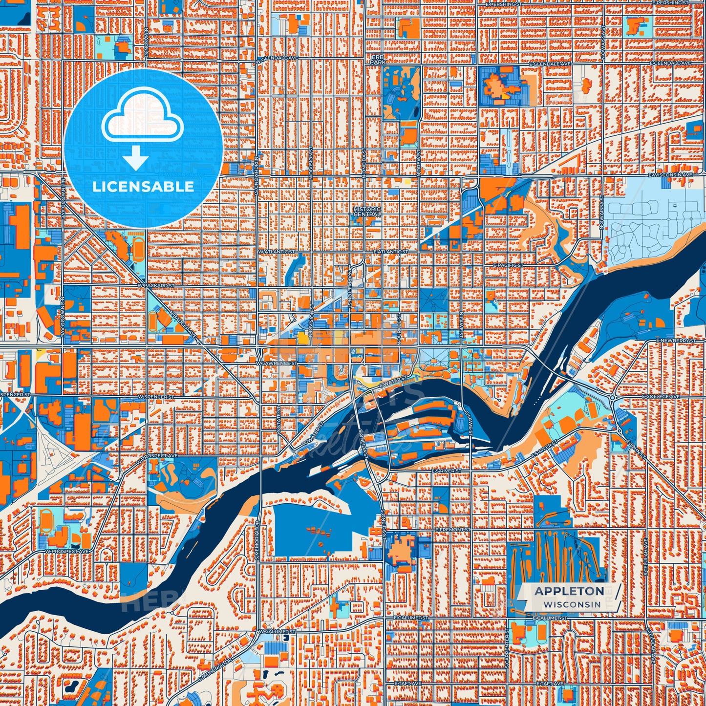 Canvas Print Template of Appleton Street Map