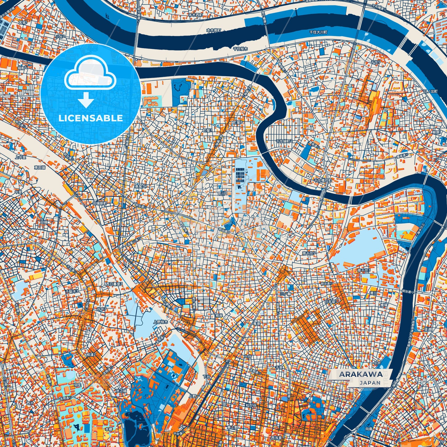 Canvas Print Template of Arakawa Street Map