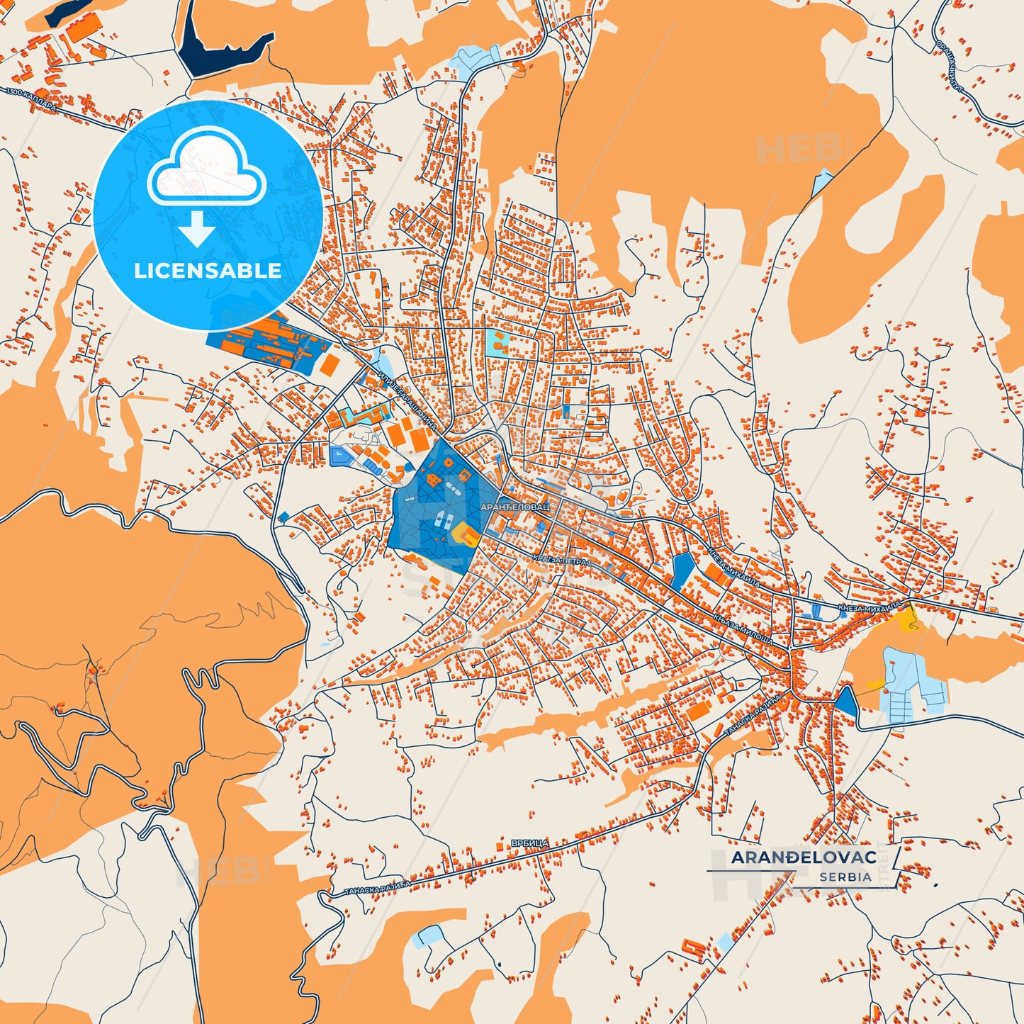 Canvas Print Template of Aranđelovac Street Map