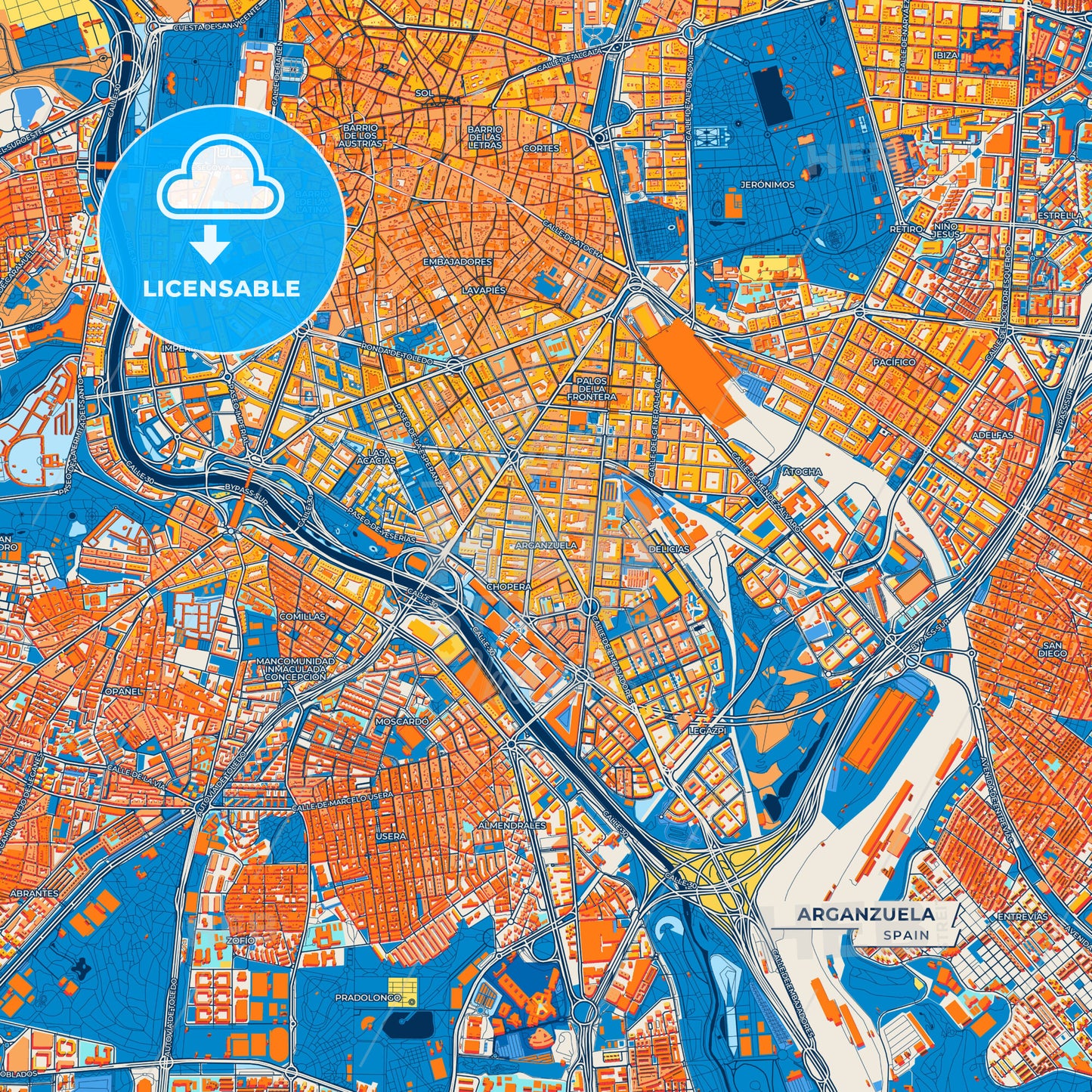 Canvas Print Template of Arganzuela Street Map