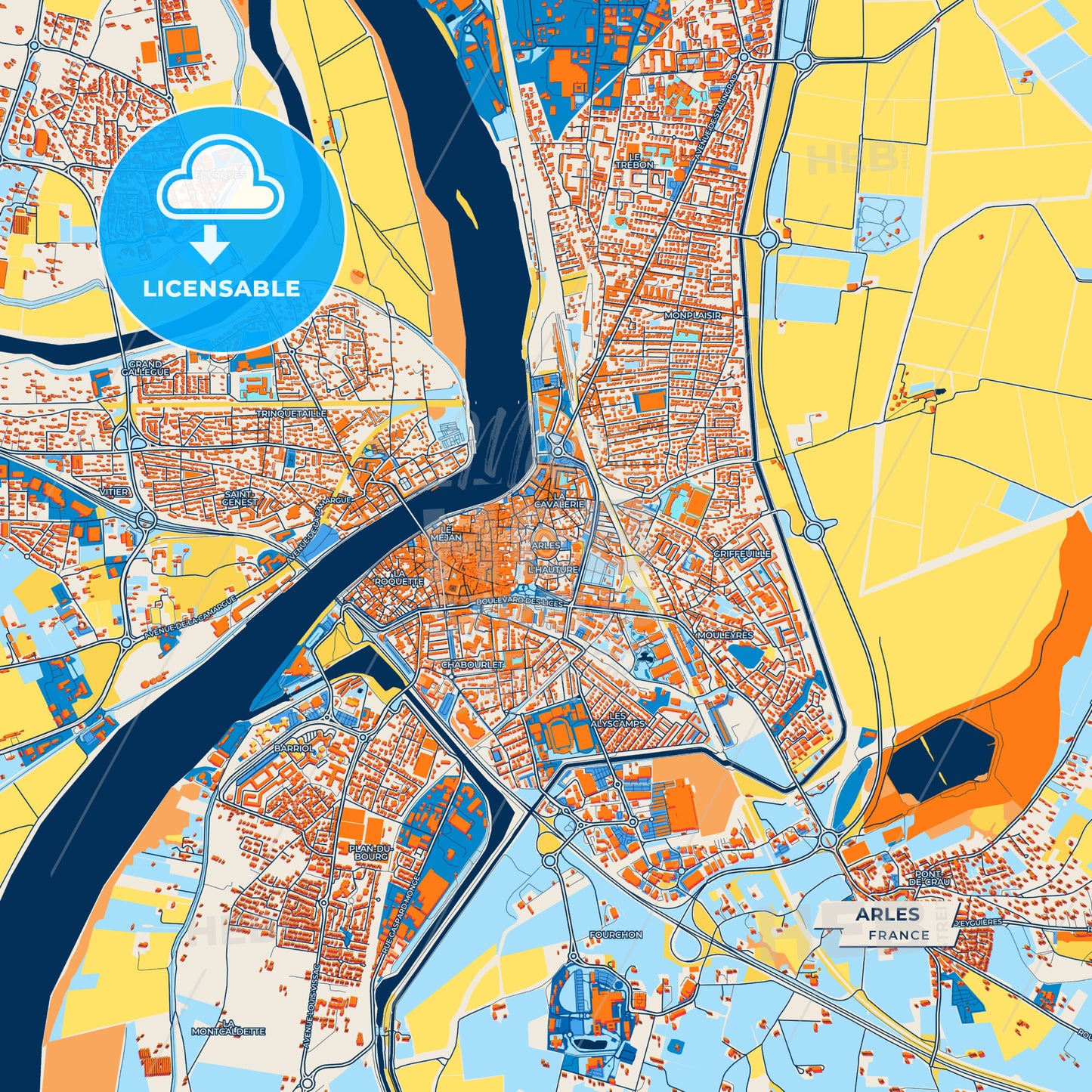 Canvas Print Template of Arles Street Map
