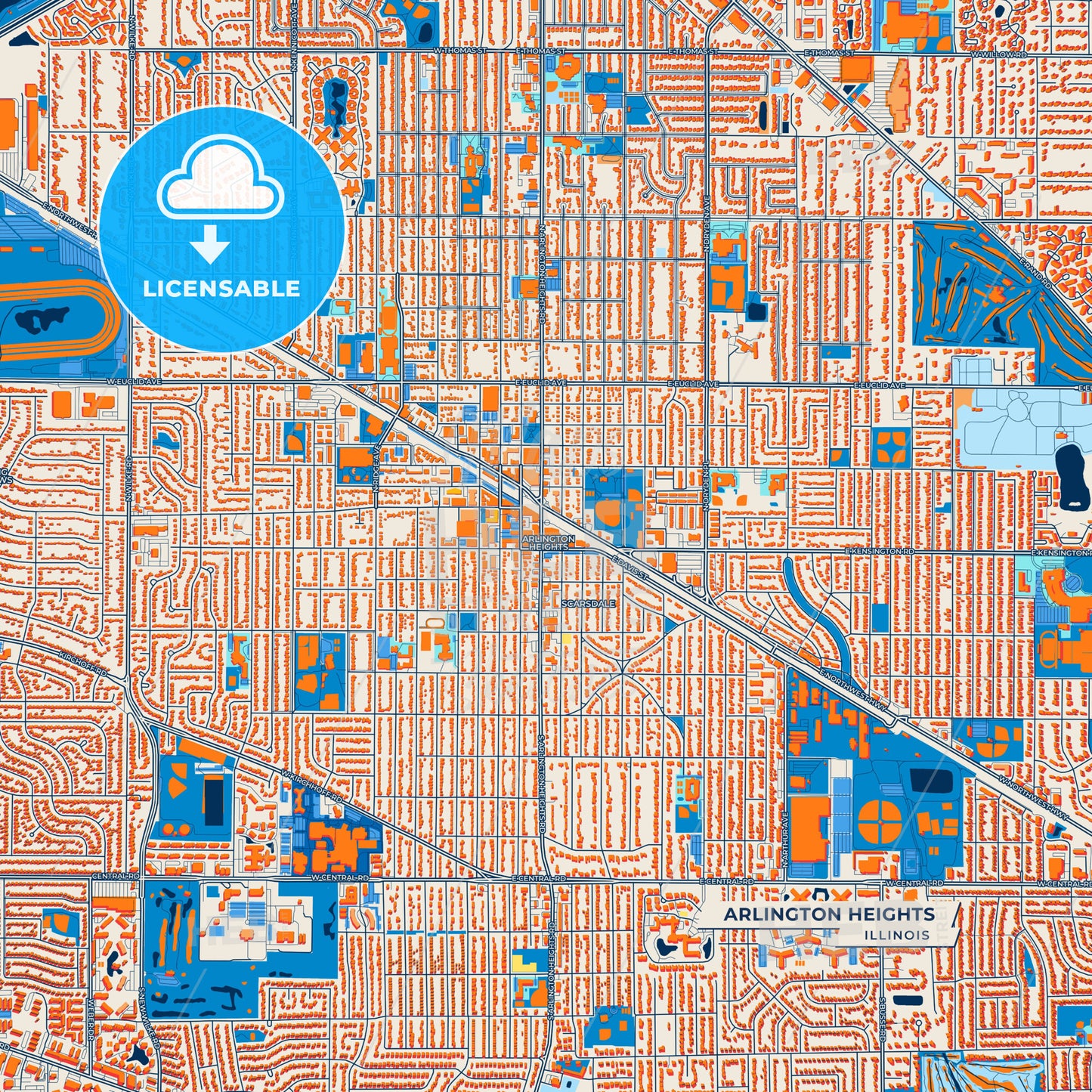 Canvas Print Template of Arlington Heights Street Map