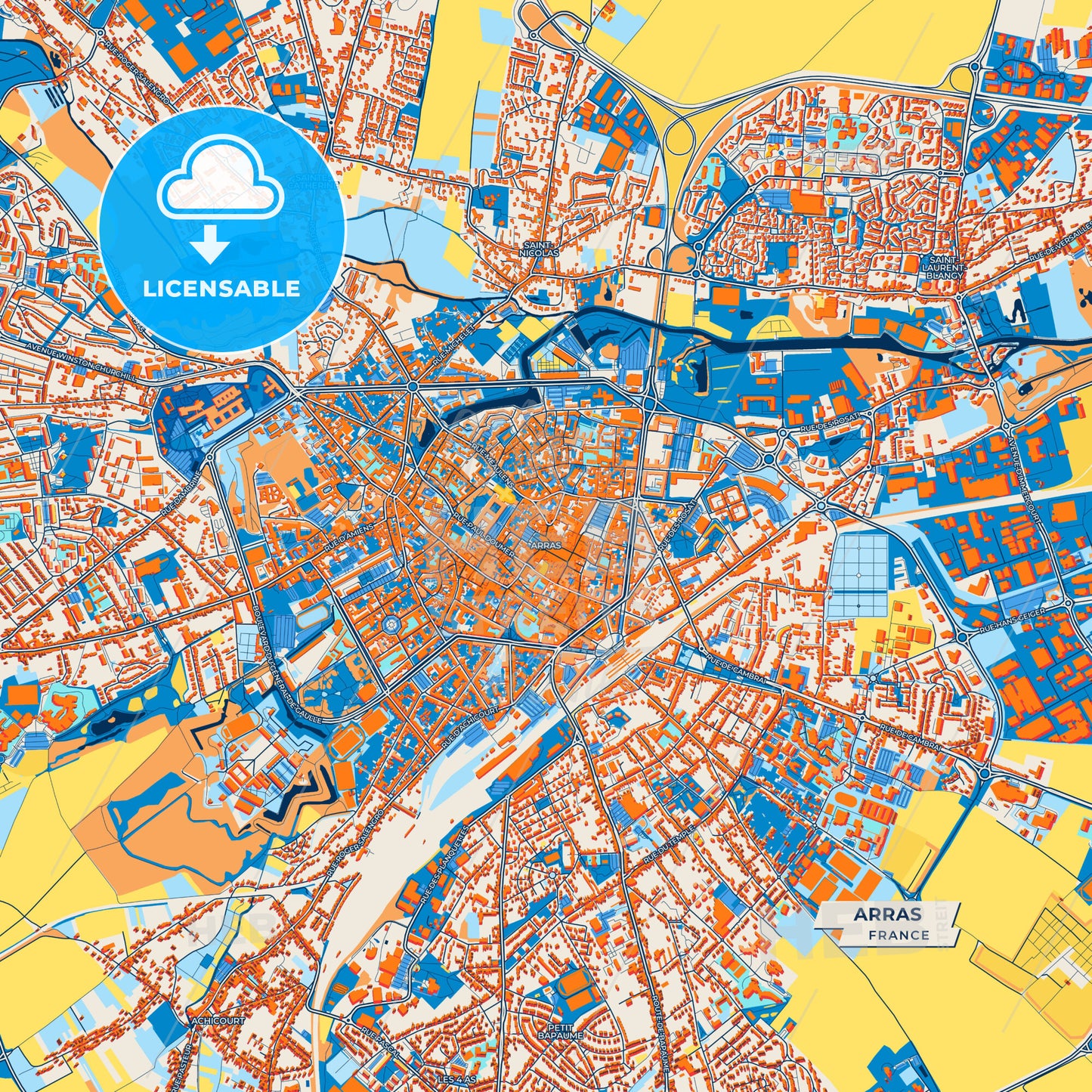 Canvas Print Template of Arras Street Map