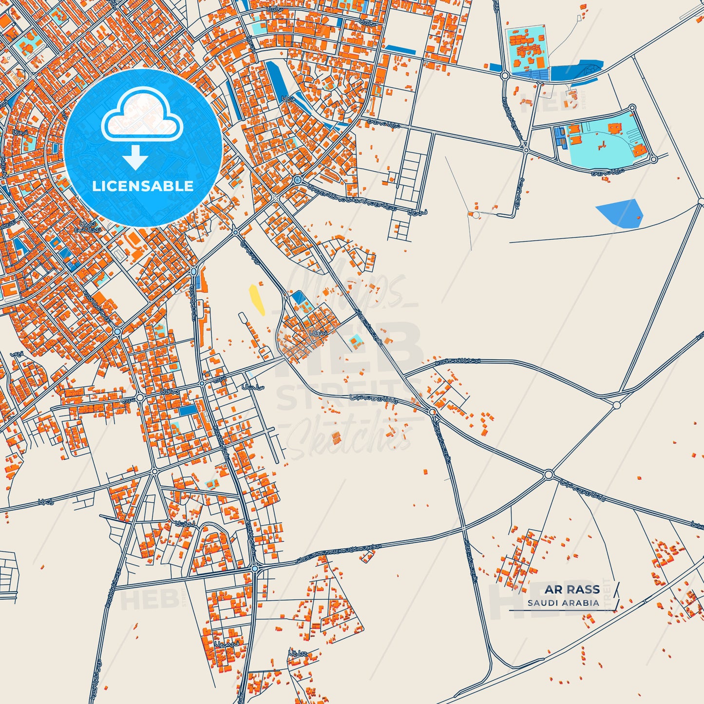 Canvas Print Template of Ar Rass Street Map