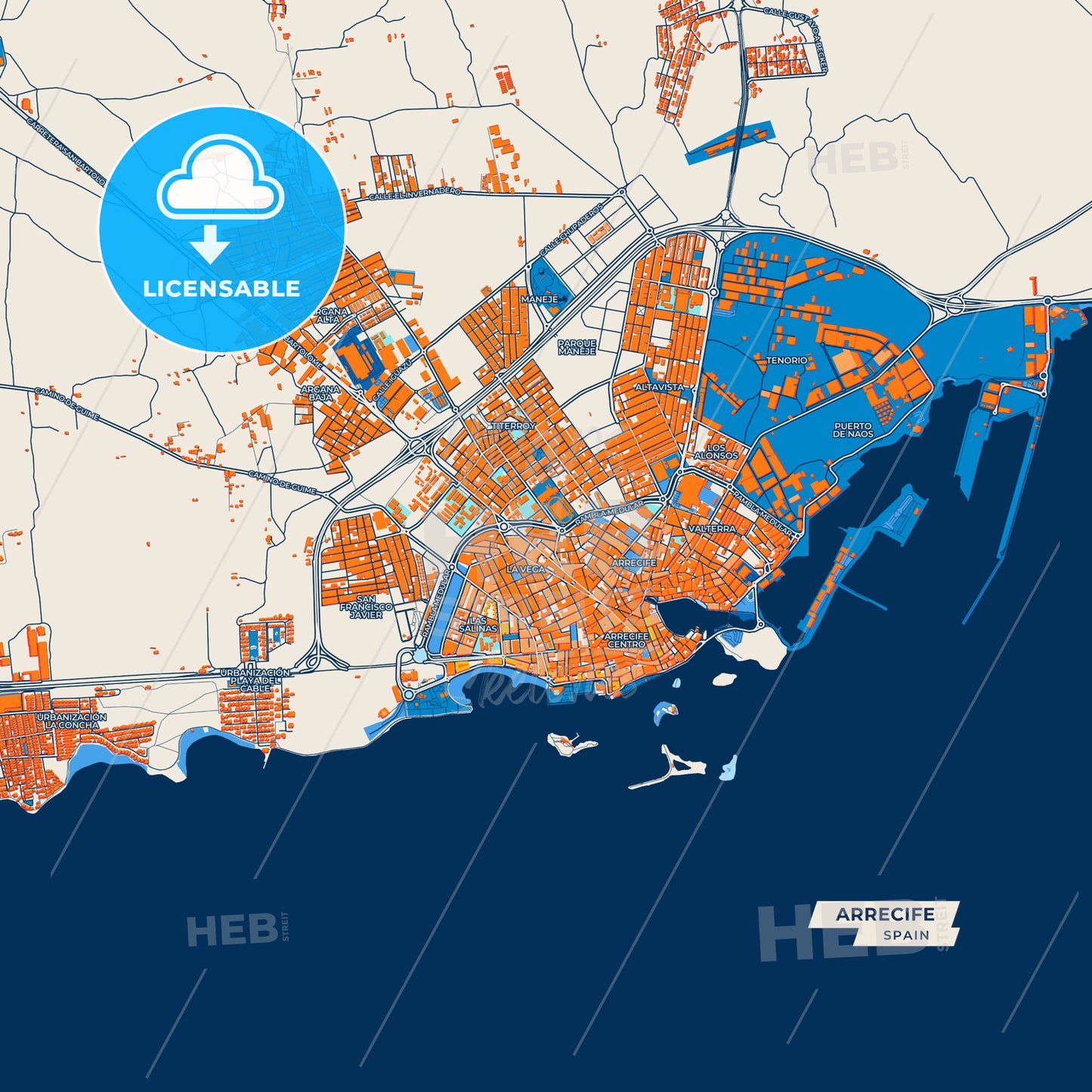 Canvas Print Template of Arrecife Street Map
