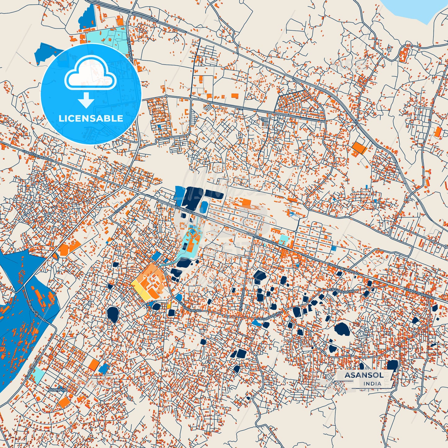 Canvas Print Template of Asansol Street Map