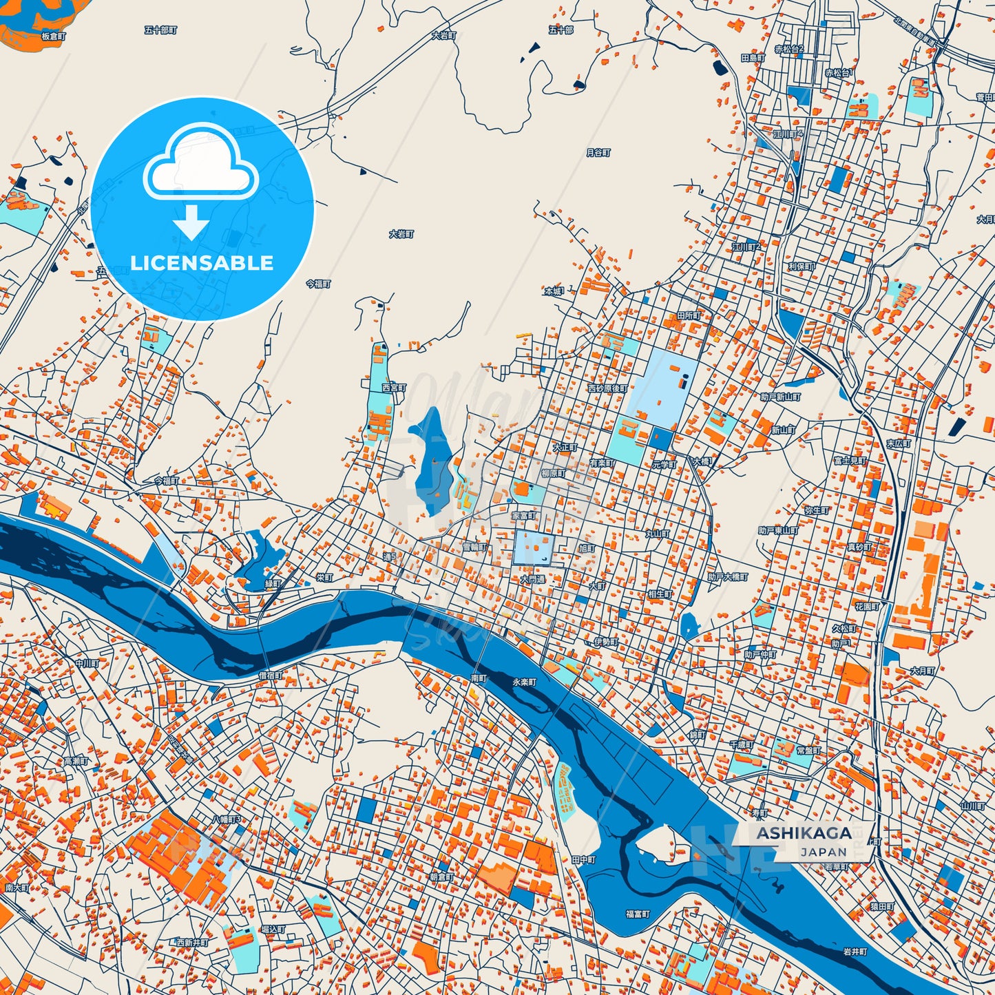 Canvas Print Template of Ashikaga Street Map