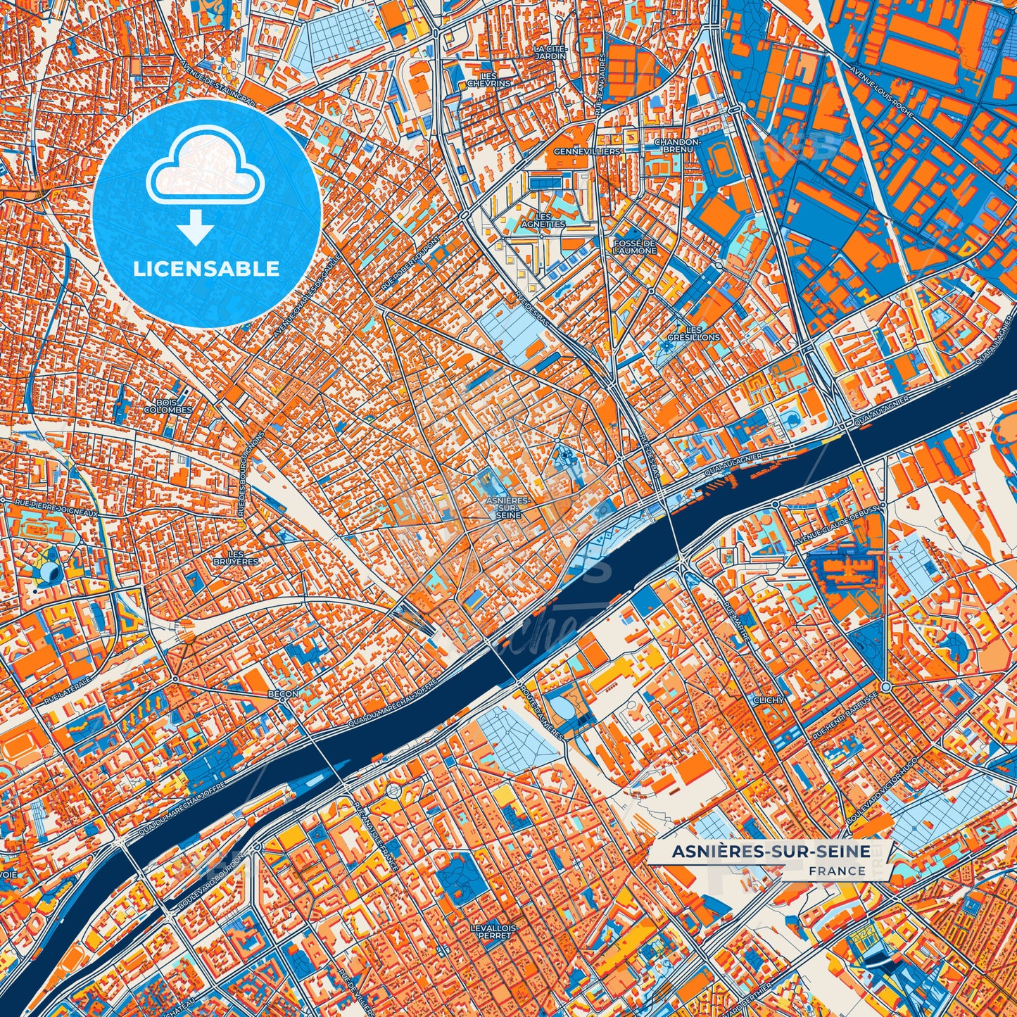 Canvas Print Template of Asnières-sur-Seine Street Map