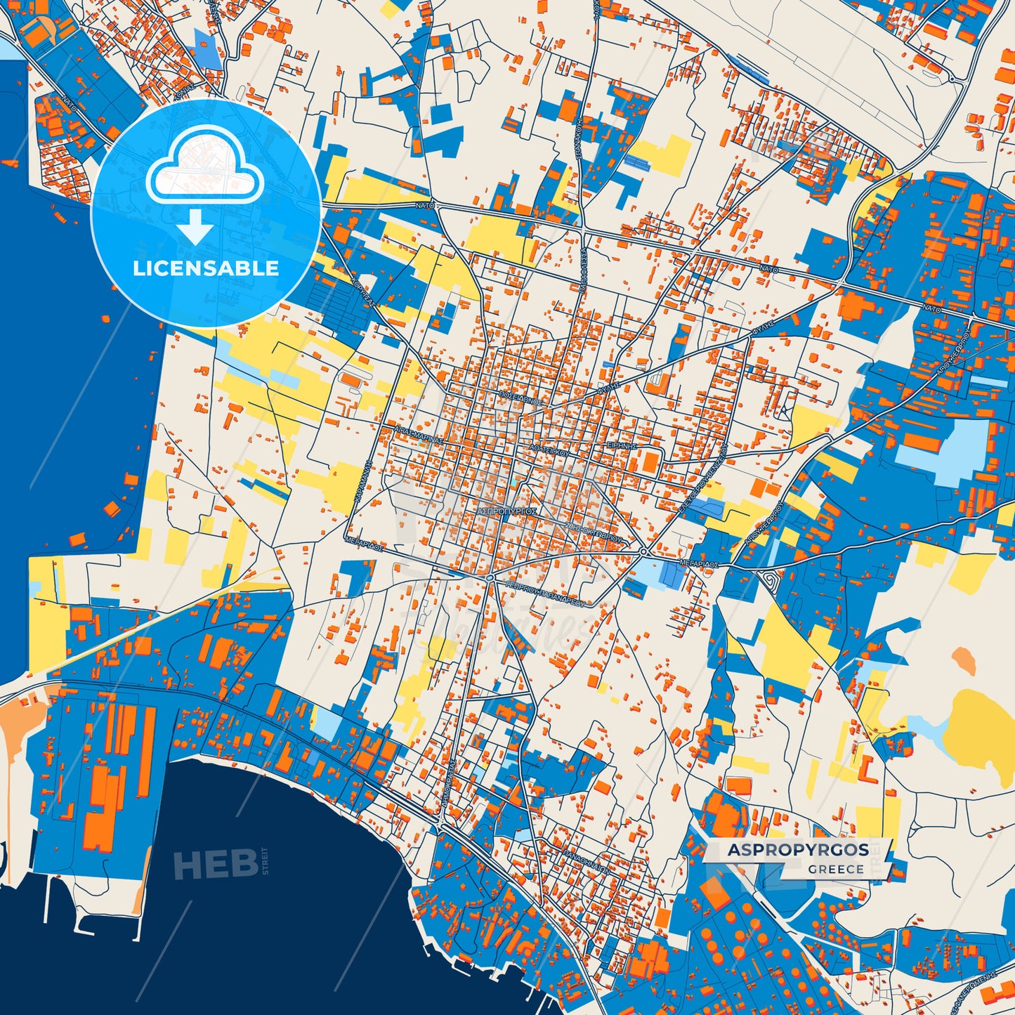 Canvas Print Template of Aspropyrgos Street Map