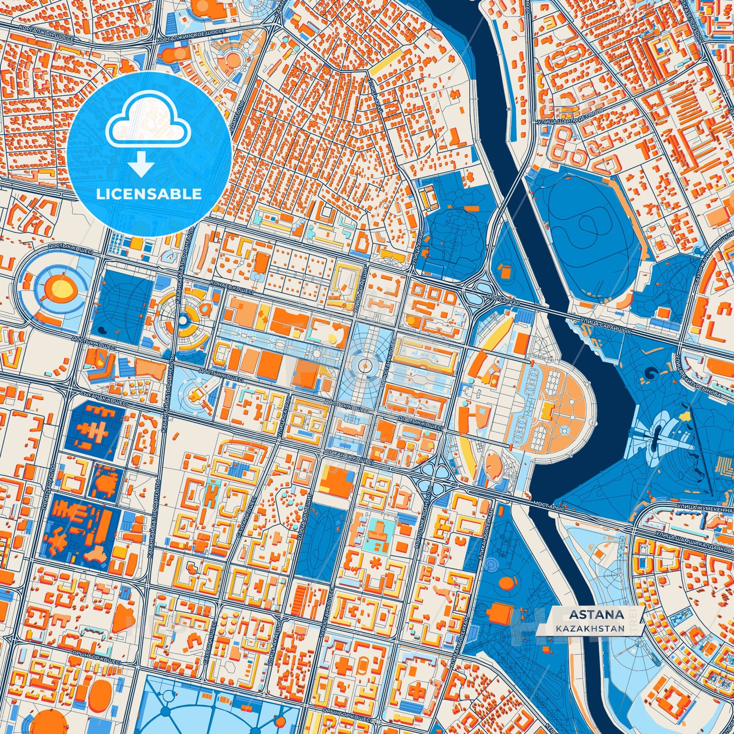 Canvas Print Template of Astana Street Map