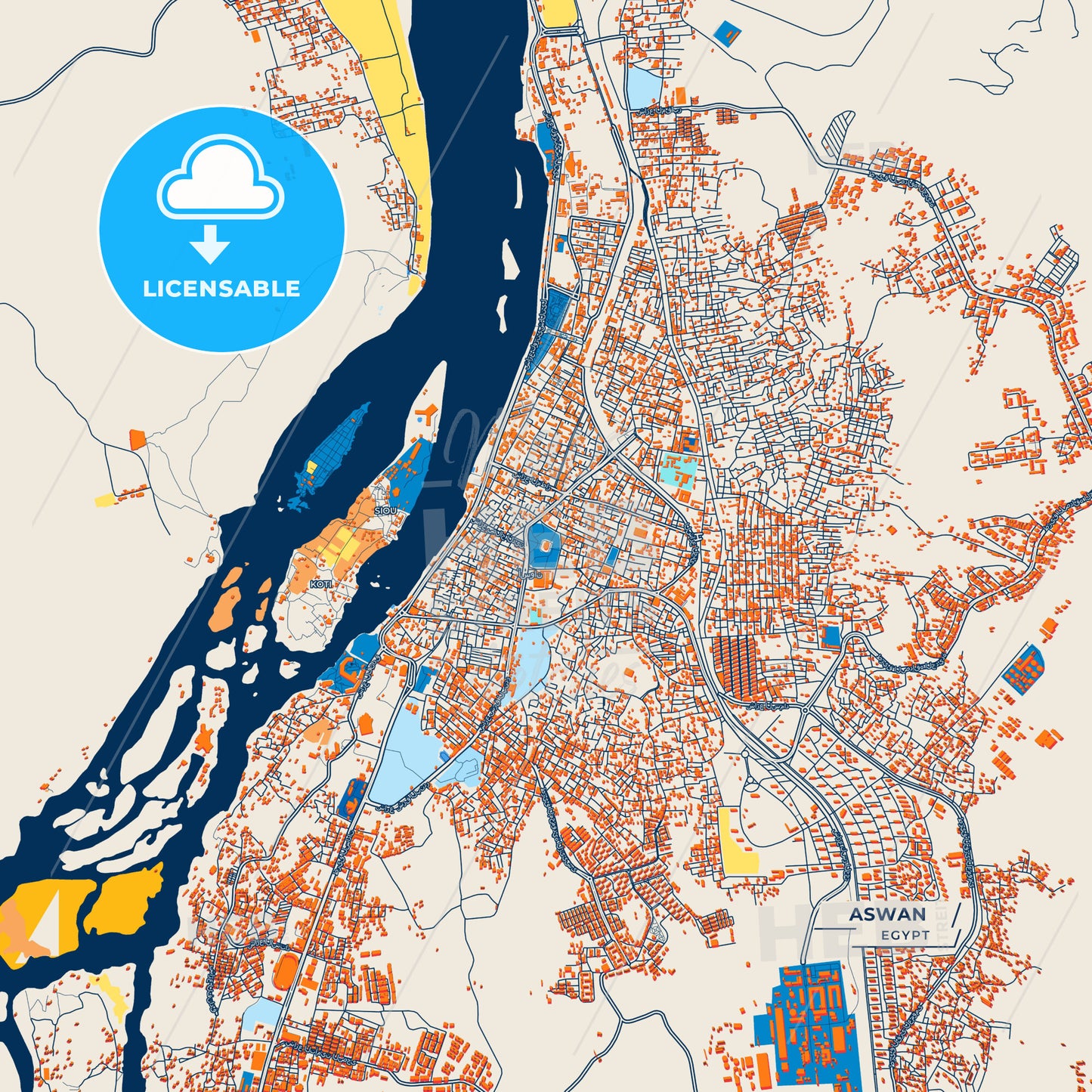 Canvas Print Template of Aswan Street Map