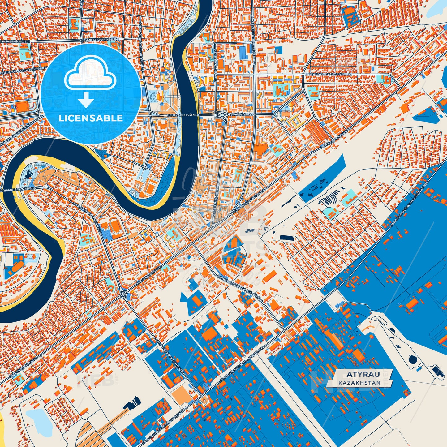 Canvas Print Template of Atyrau Street Map