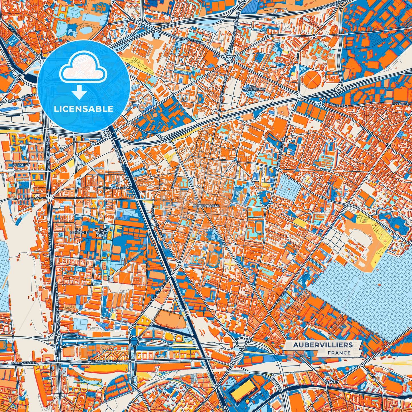 Canvas Print Template of Aubervilliers Street Map