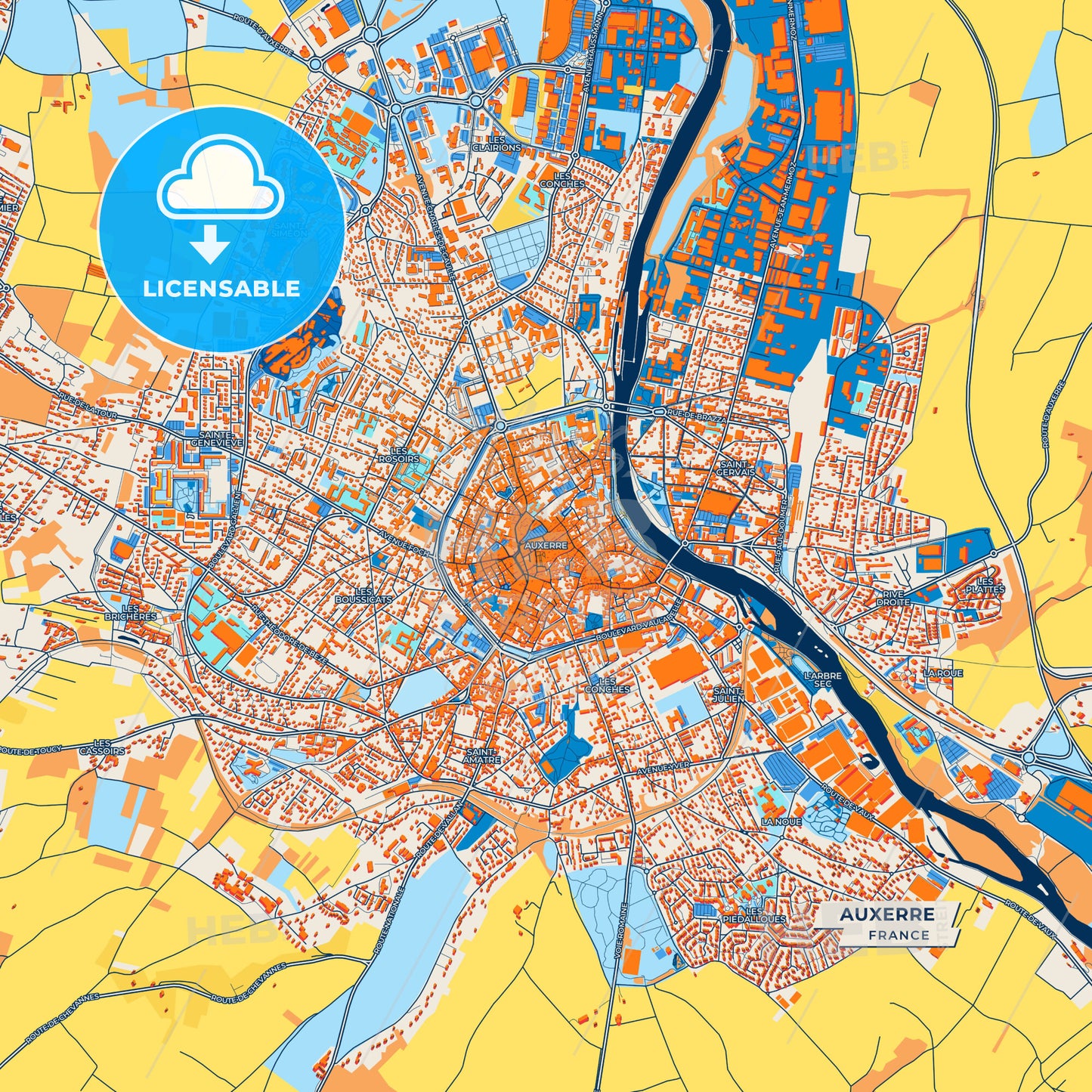 Canvas Print Template of Auxerre Street Map