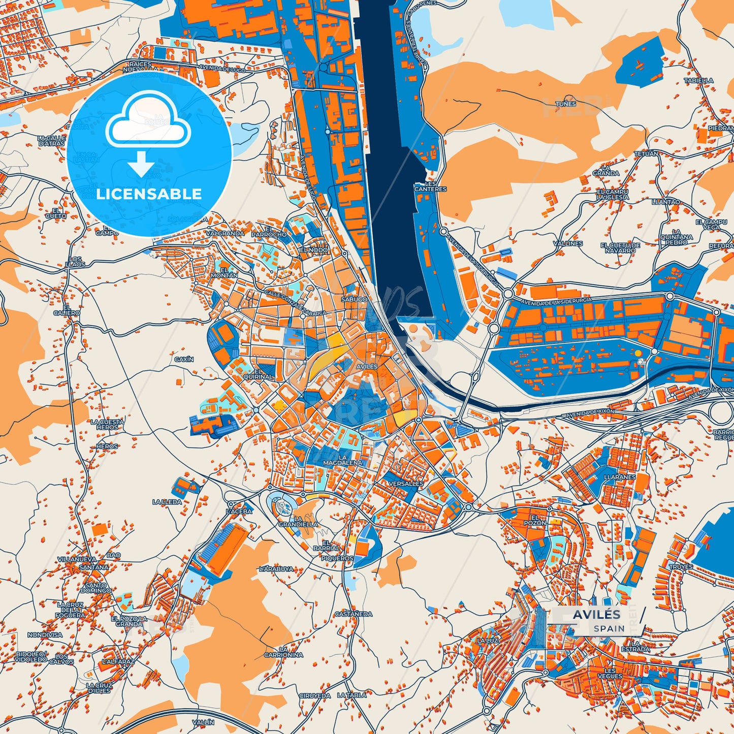 Canvas Print Template of Avilés Street Map
