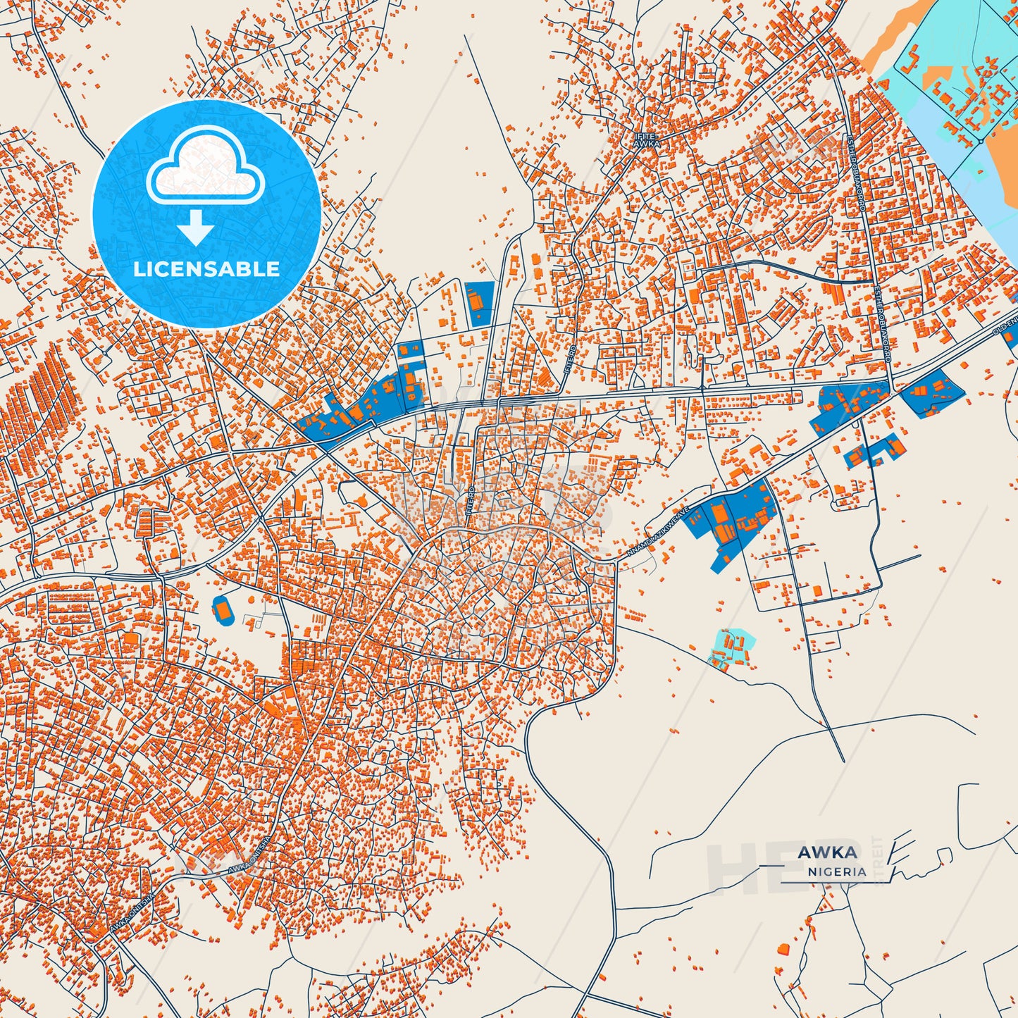 Canvas Print Template of Awka Street Map