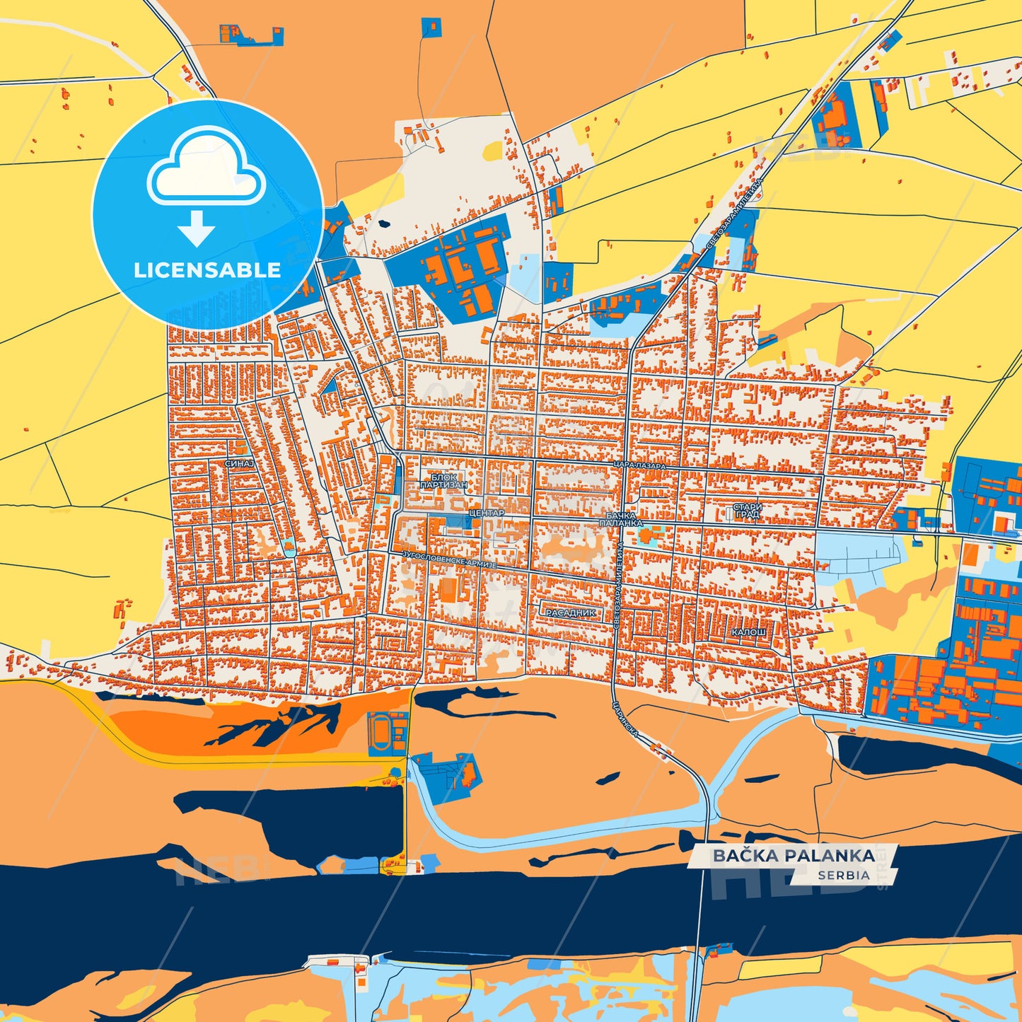 Canvas Print Template of Bačka Palanka Street Map