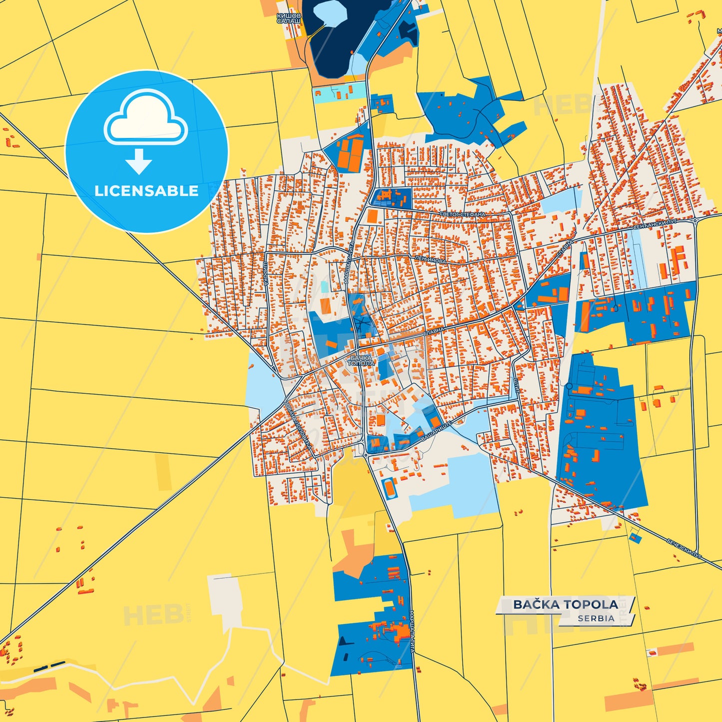 Canvas Print Template of Bačka Topola Street Map