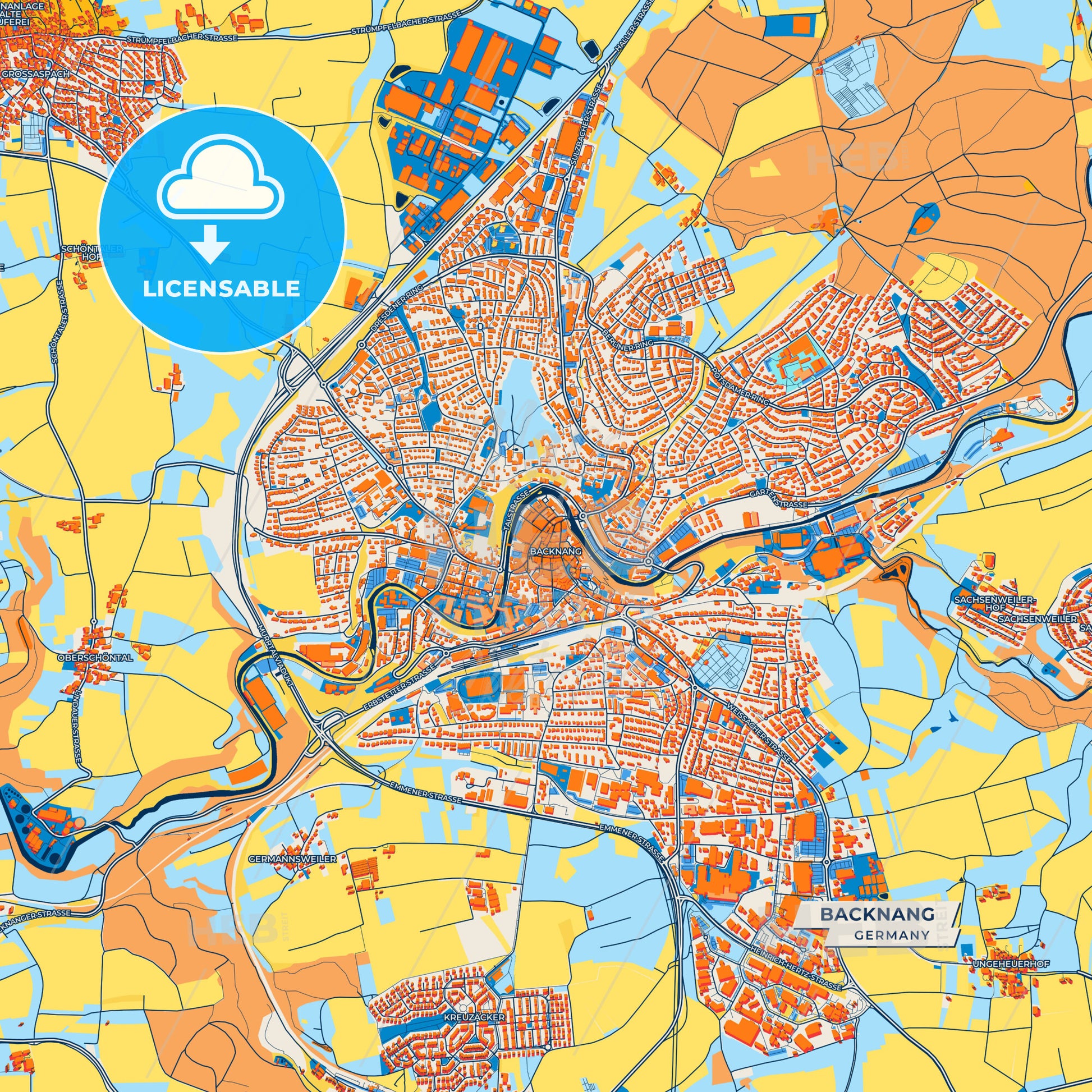 Canvas Print Template of Backnang Street Map