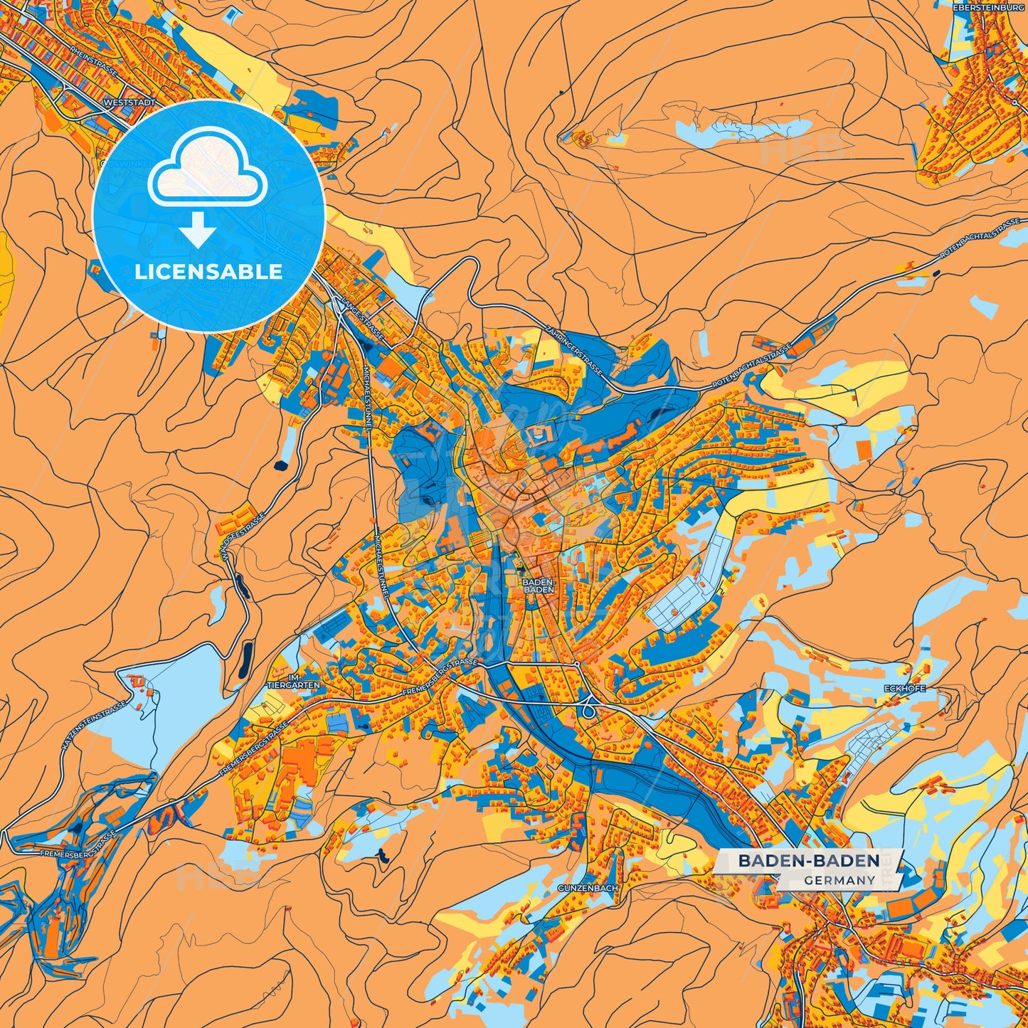 Canvas Print Template of Baden-Baden Street Map