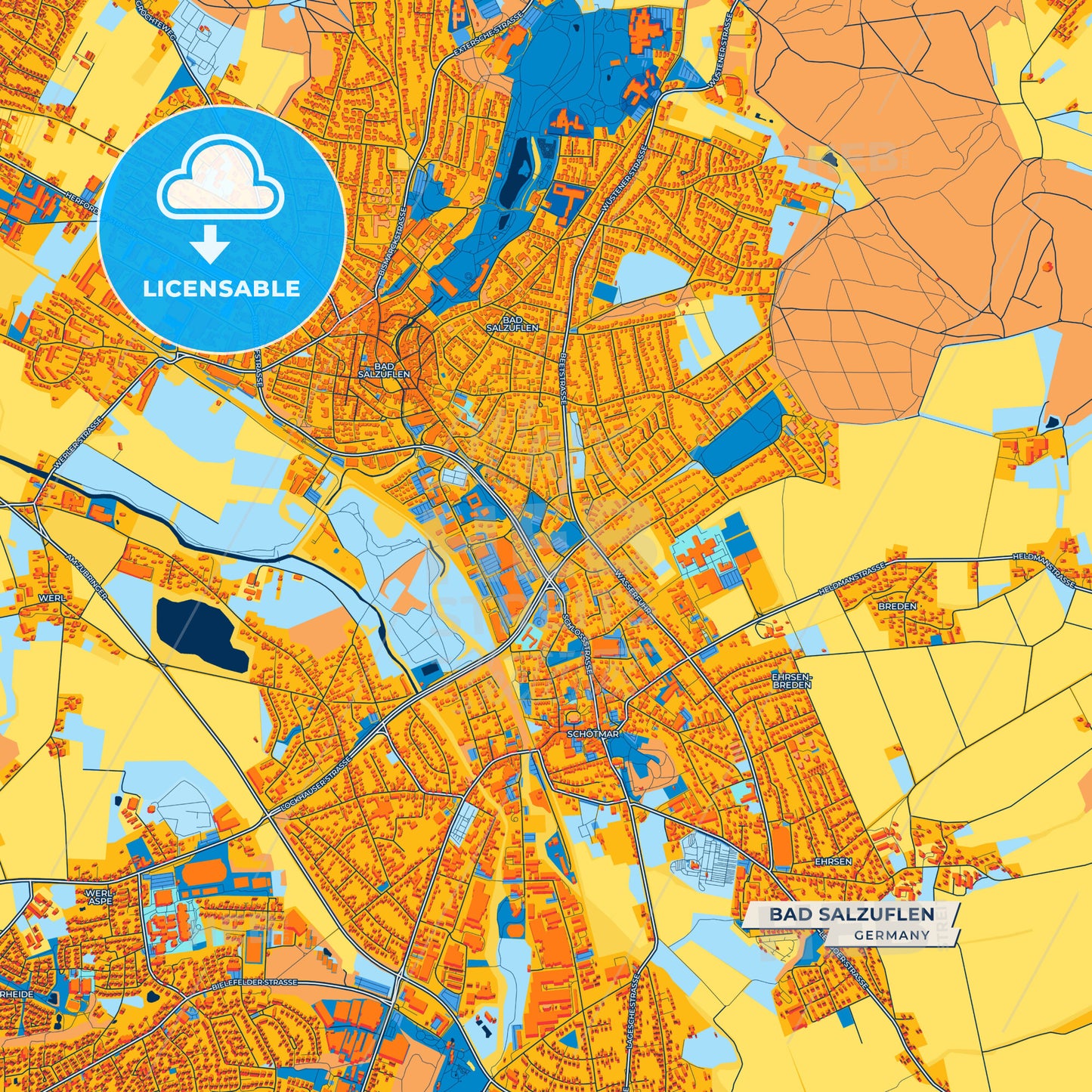 Canvas Print Template of Bad Salzuflen Street Map