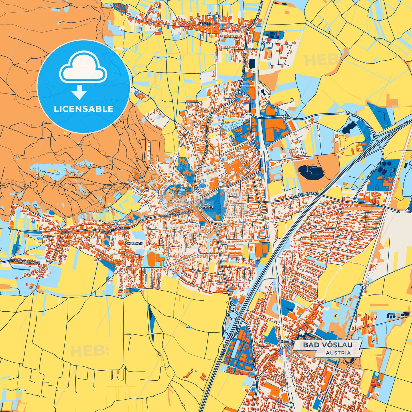 Canvas Print Template of Bad Vöslau Street Map