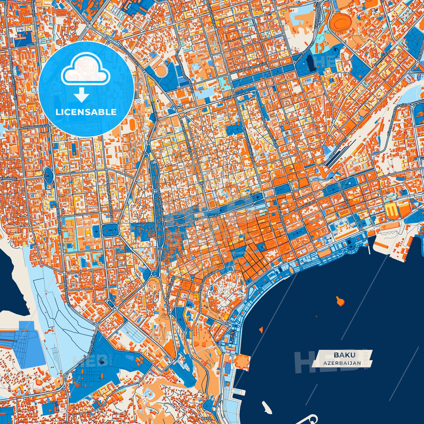 Canvas Print Template of Baku Street Map