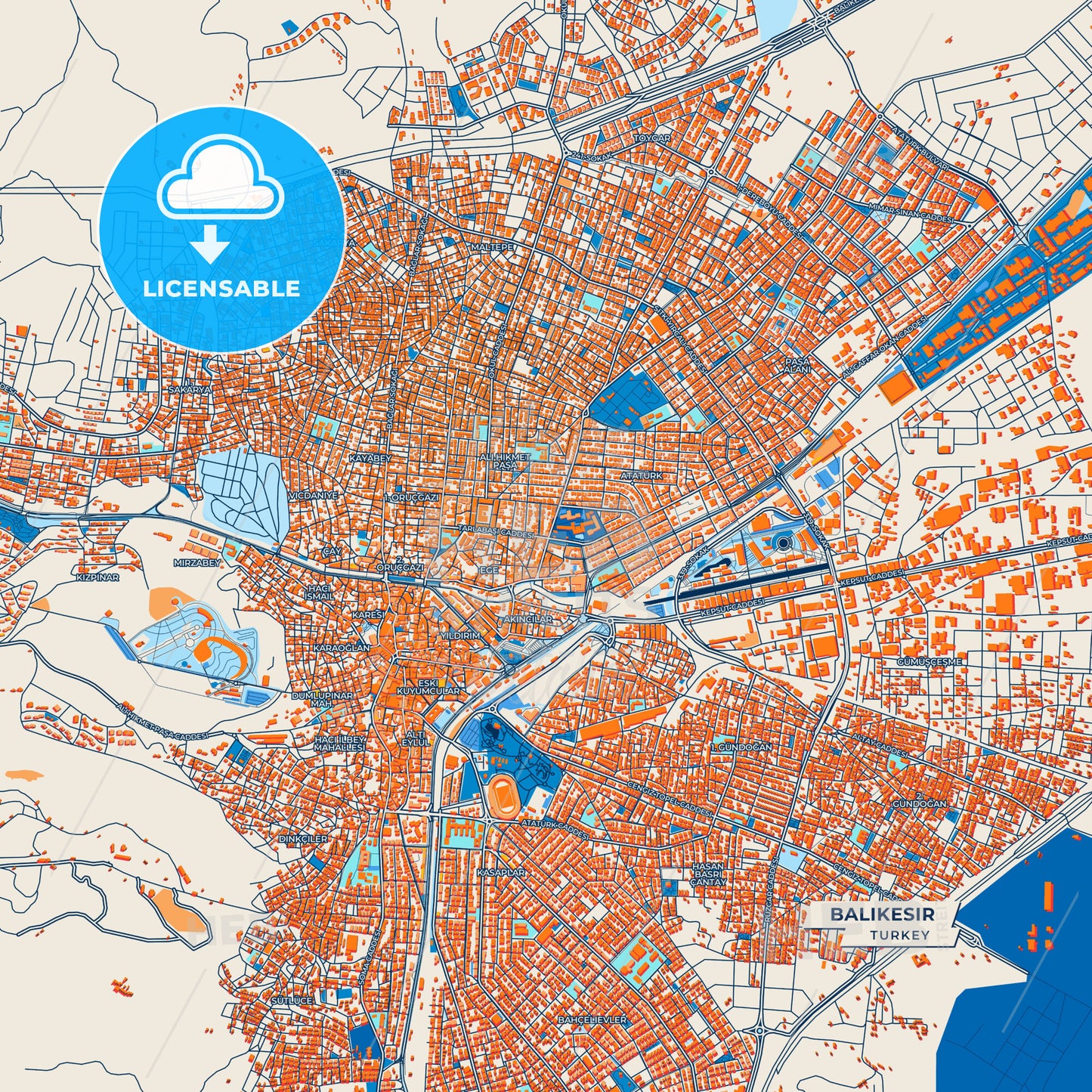 Canvas Print Template of Balıkesir Street Map