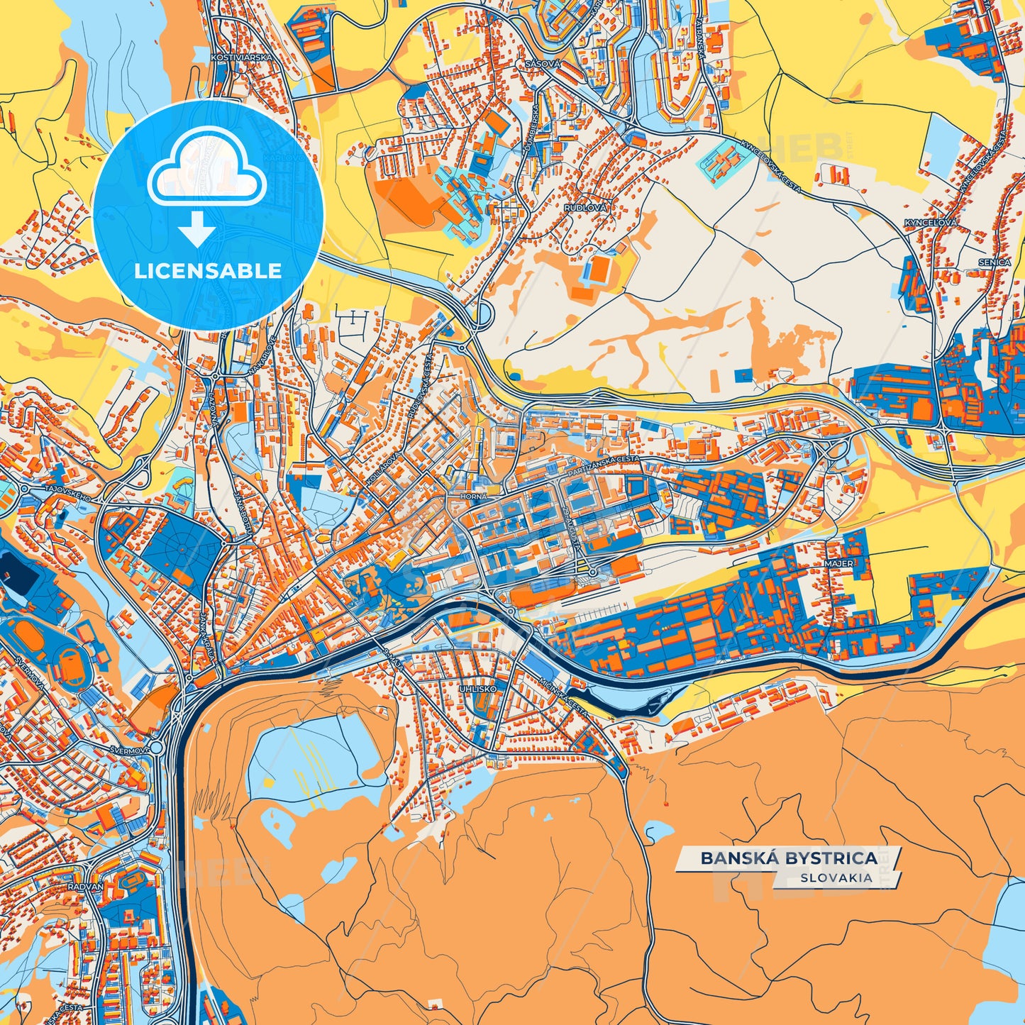 Canvas Print Template of Banská Bystrica Street Map